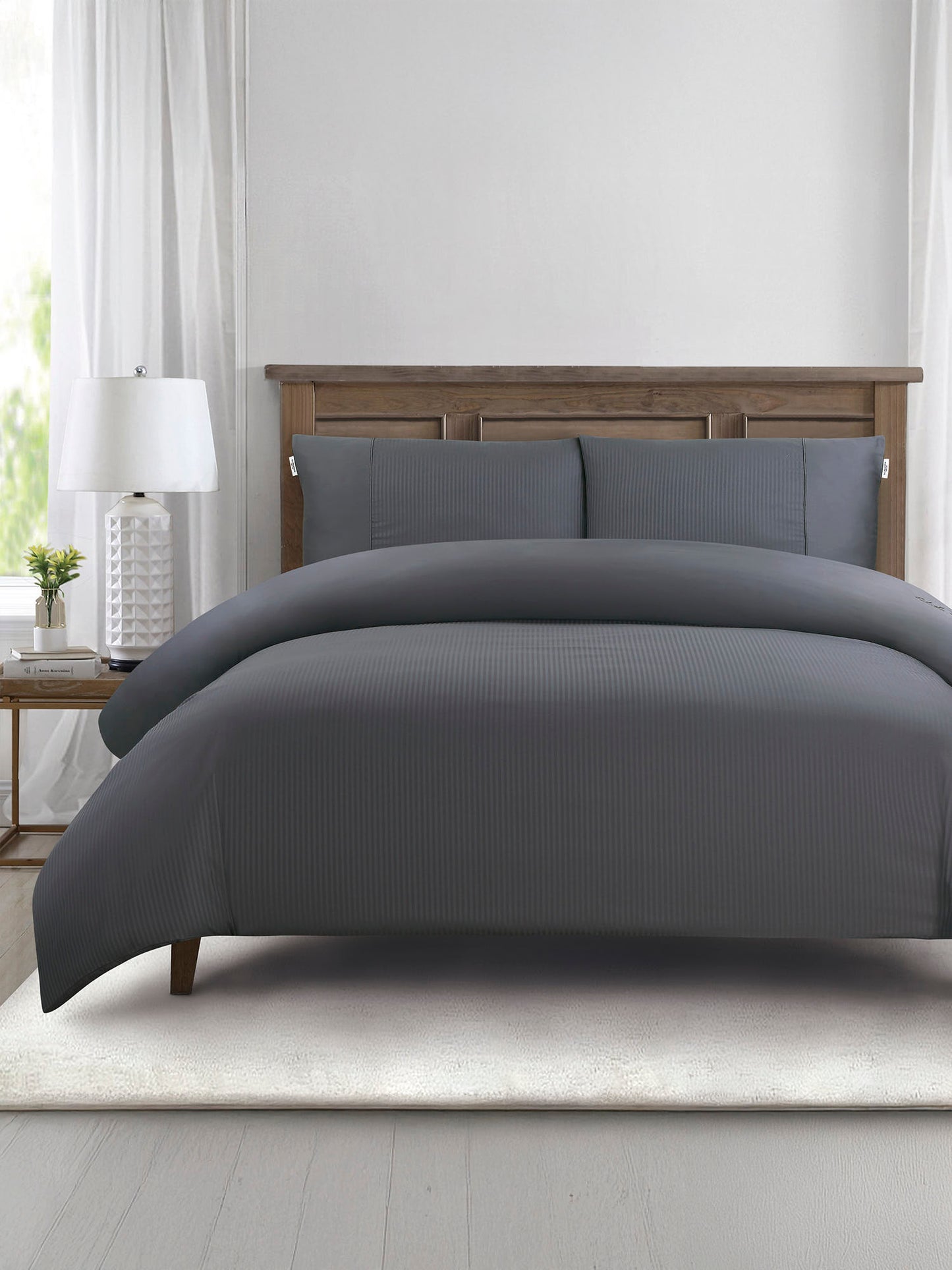 Pure Cotton Dobby Stripe Duvet Set in Tornado