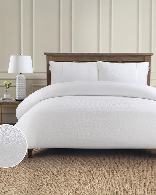 Pure Cotton Jacquard Duvet Set in Bright White
