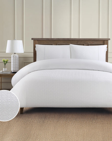 Pure Cotton Jacquard Duvet Set in Bright White