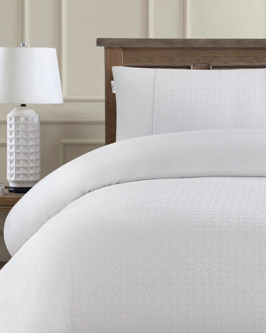 Pure Cotton Jacquard Duvet Set in Bright White