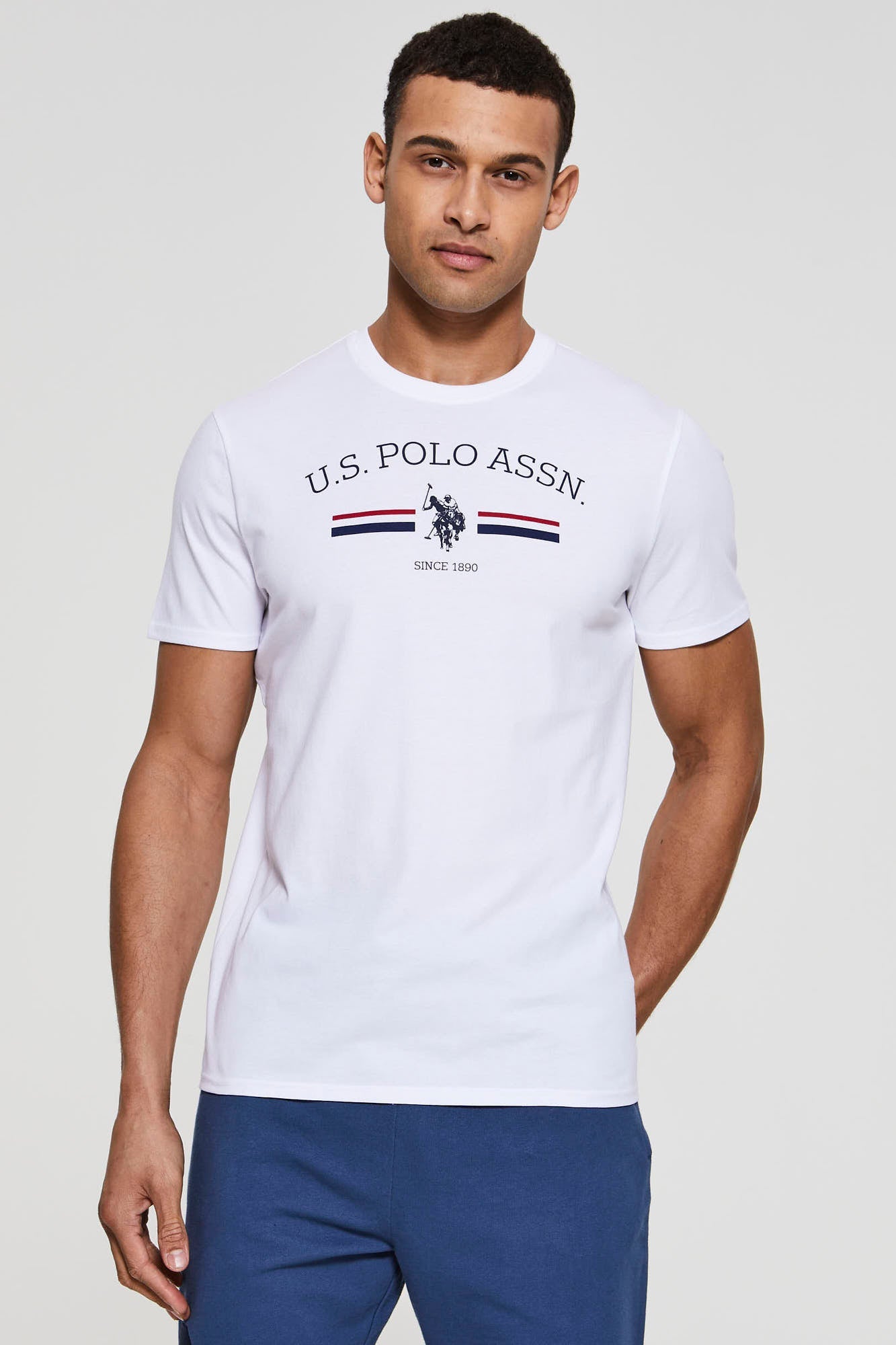 U.S. Polo Assn. Mens Stripe Rider Graphic T-Shirt in Bright White