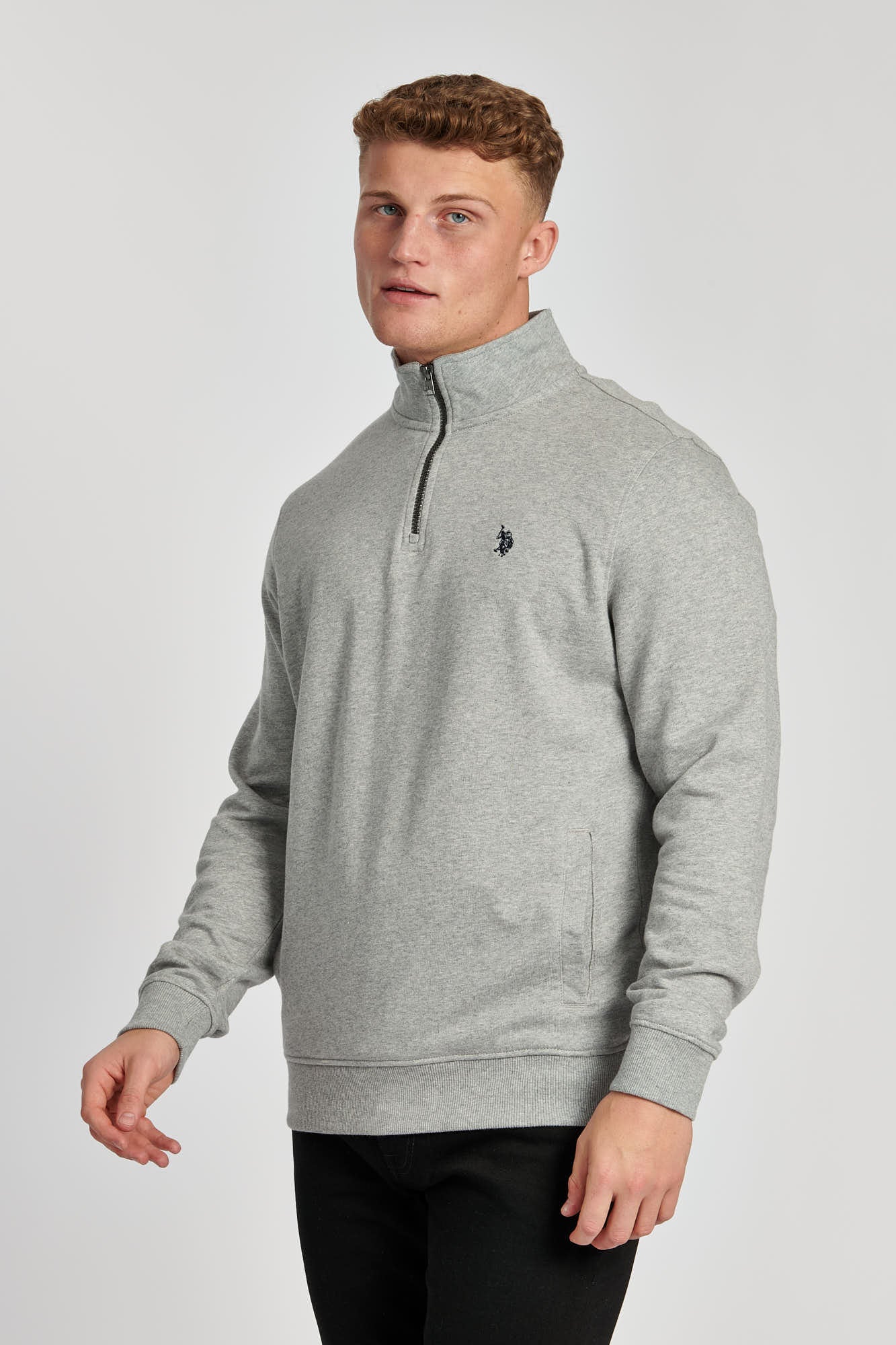 U.S. Polo Assn. Mens Funnel Neck Quarter Zip Sweatshirt in Vintage Grey Heather