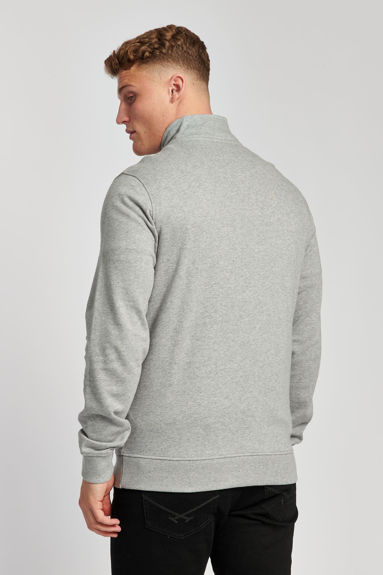 Mens Funnel Neck Quarter Zip Sweatshirt in Vintage Grey Heather