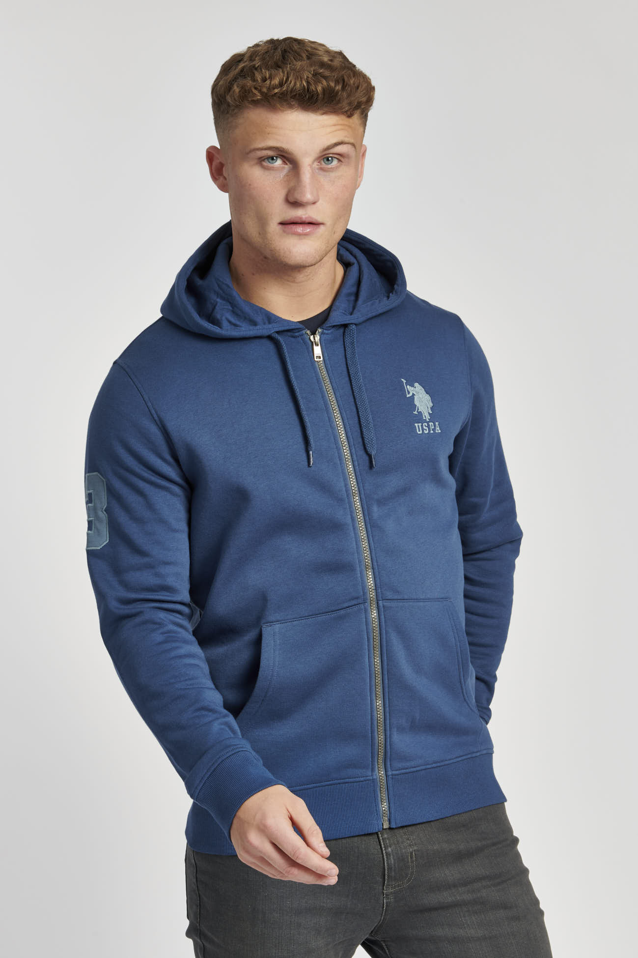 U.S. Polo Assn. Mens Player 3 Zip-Through Hoodie in Dark Denim