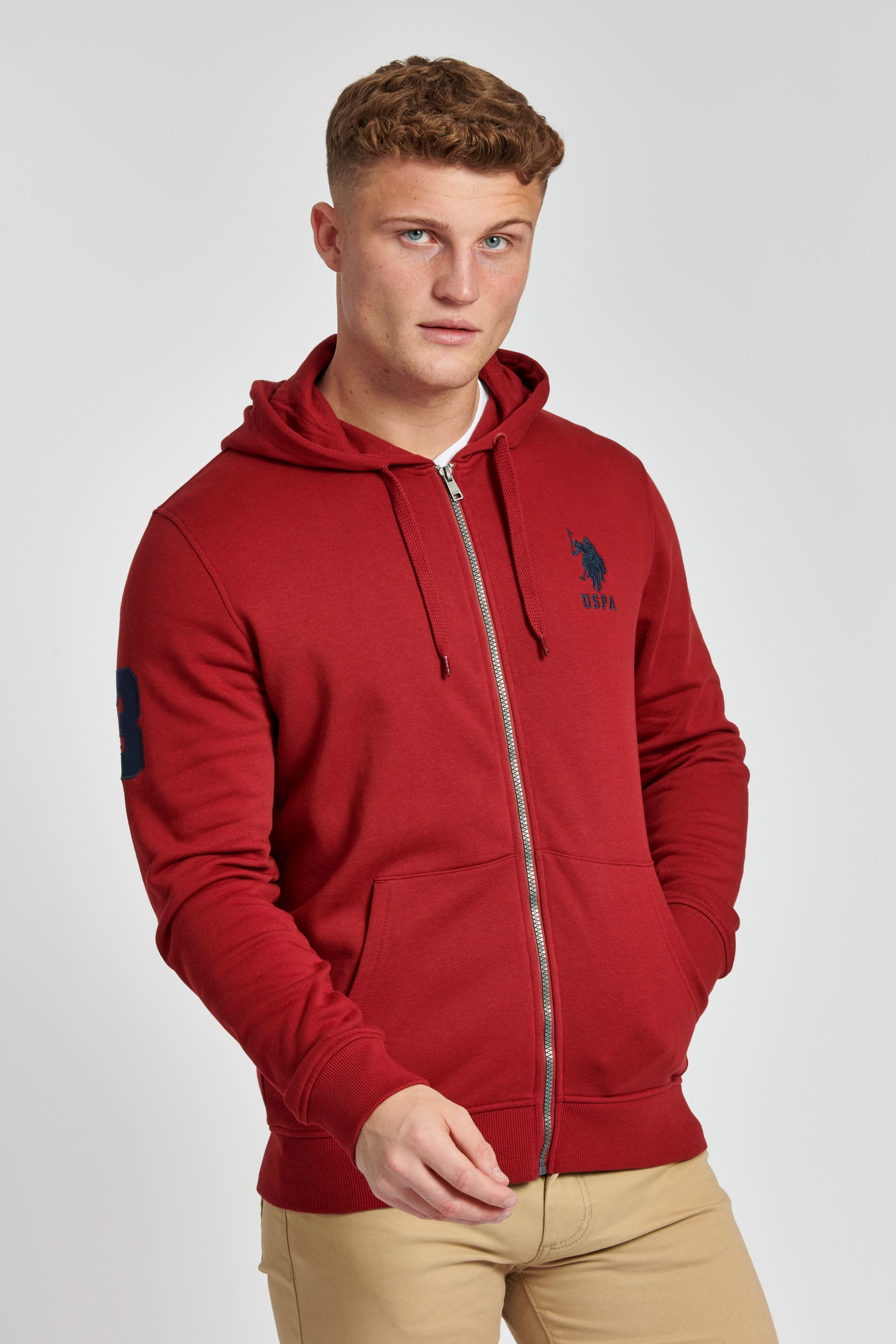 U.S. Polo Assn. Mens Player 3 Zip-Through Hoodie in Biking Red