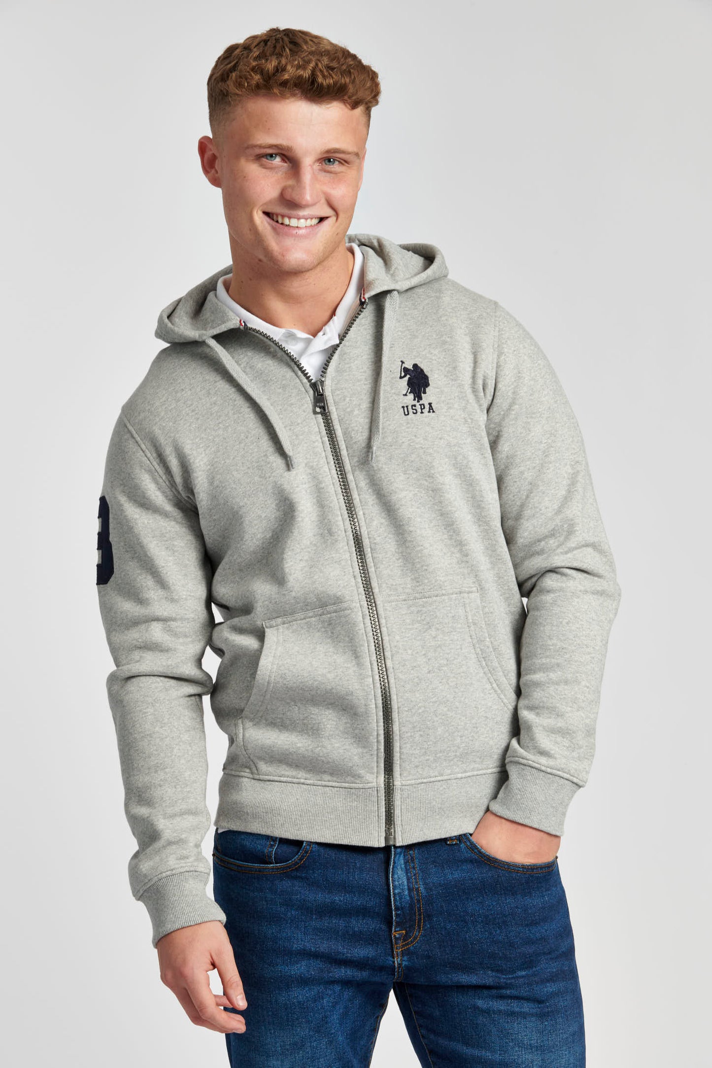 U.S. Polo Assn. Mens Player 3 Zip-Through Hoodie in Vintage Grey Heather