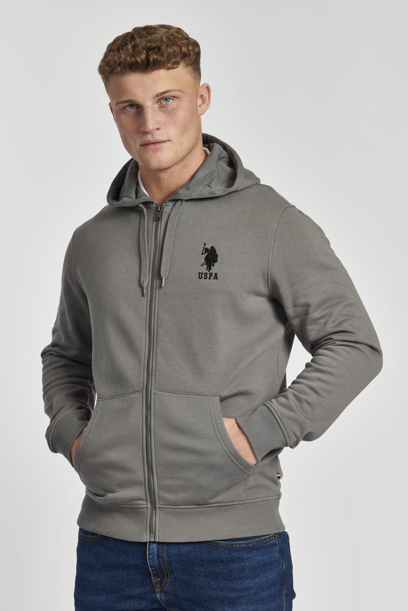 U.S. Polo Assn. Mens Player 3 Zip-Through Hoodie in Castlerock