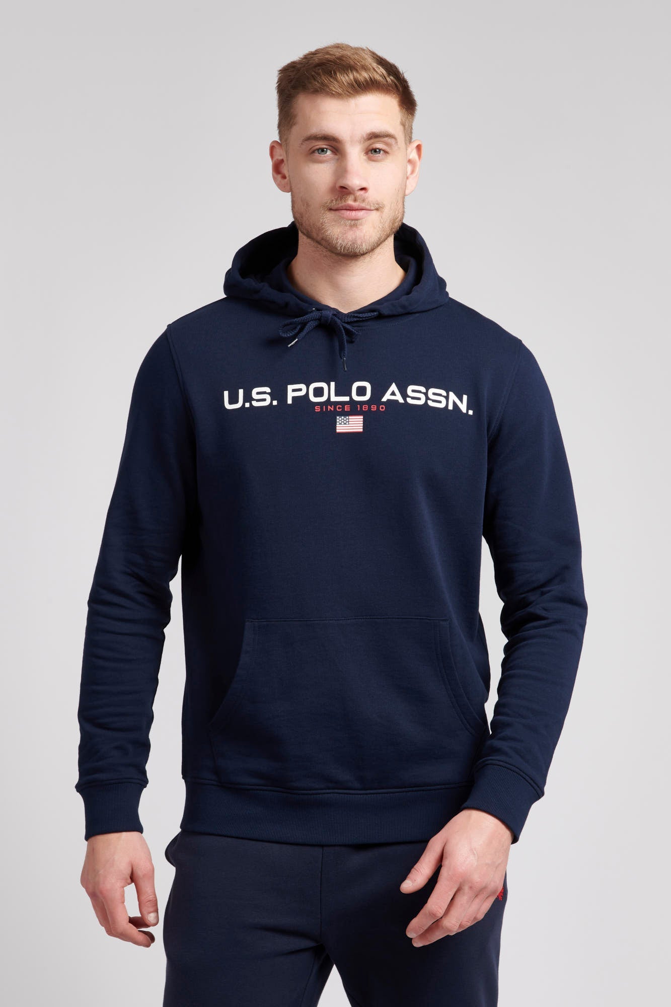 U.S. Polo Assn. Mens Block Flag Graphic Hoodie in Navy Blue