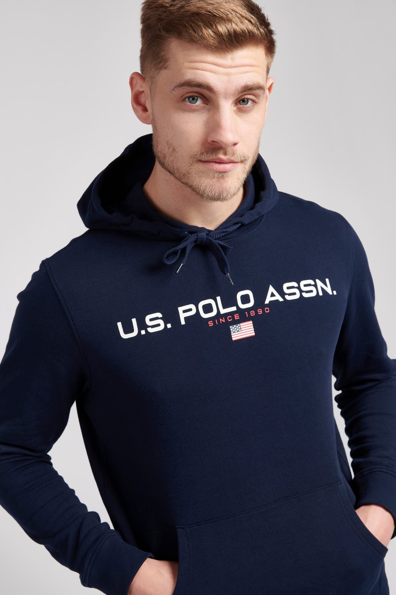 Mens Block Flag Graphic Hoodie in Navy Blue