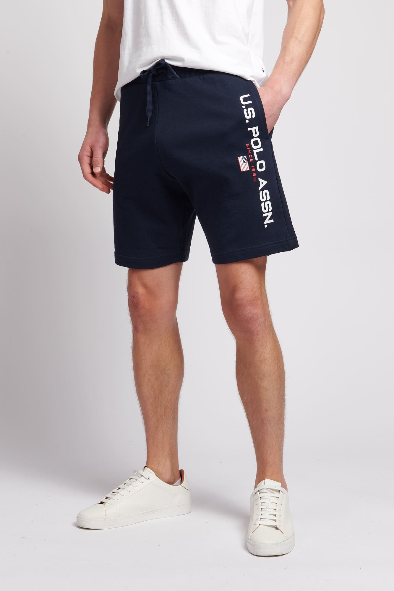 U.S. Polo Assn. Mens Block Flag Graphic Shorts in Navy Blue