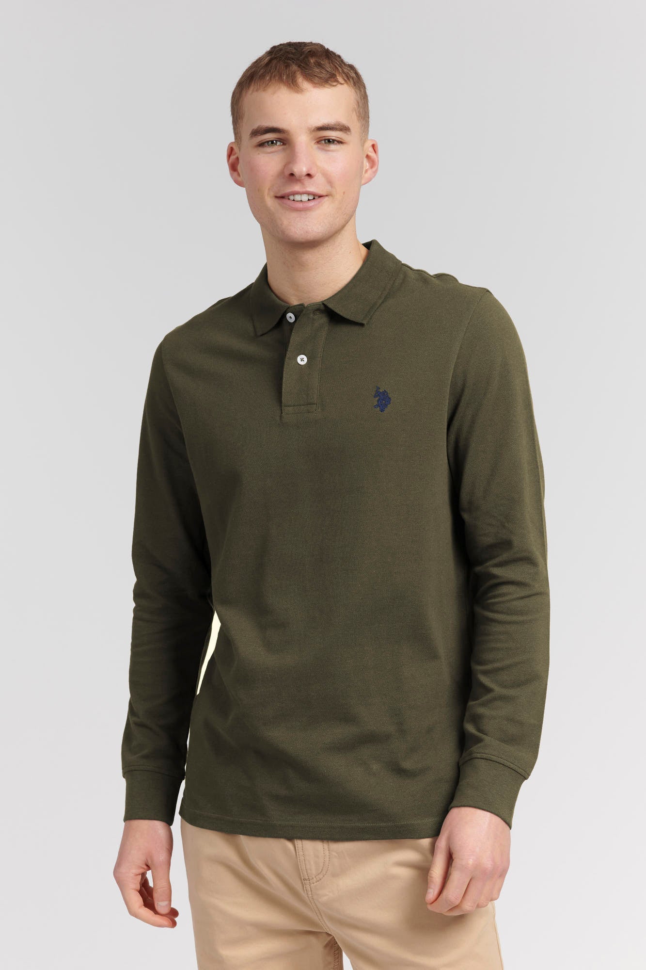 U.S. Polo Assn. Mens Long-Sleeve Polo Shirt in Forest Night