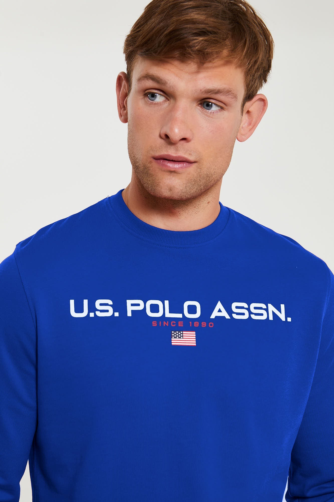 Mens Block Flag Graphic Crew Neck Sweatshirt in Classic Blue