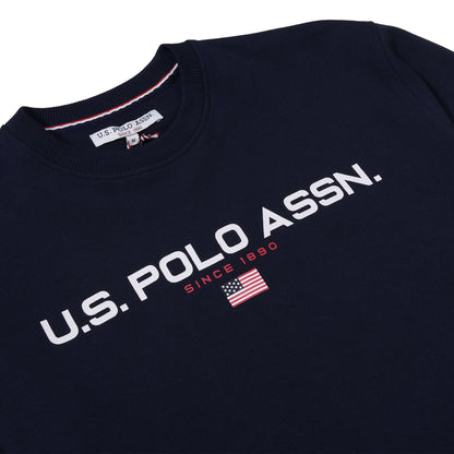 Mens Block Flag Graphic Crew Neck Sweatshirt in Navy Blue