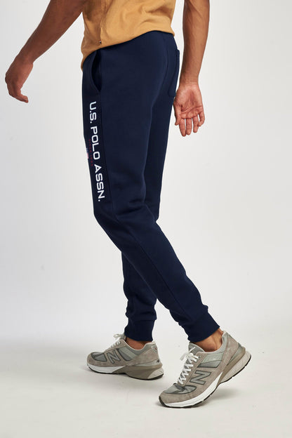 Mens Block Flag Graphic Joggers in Navy Blue