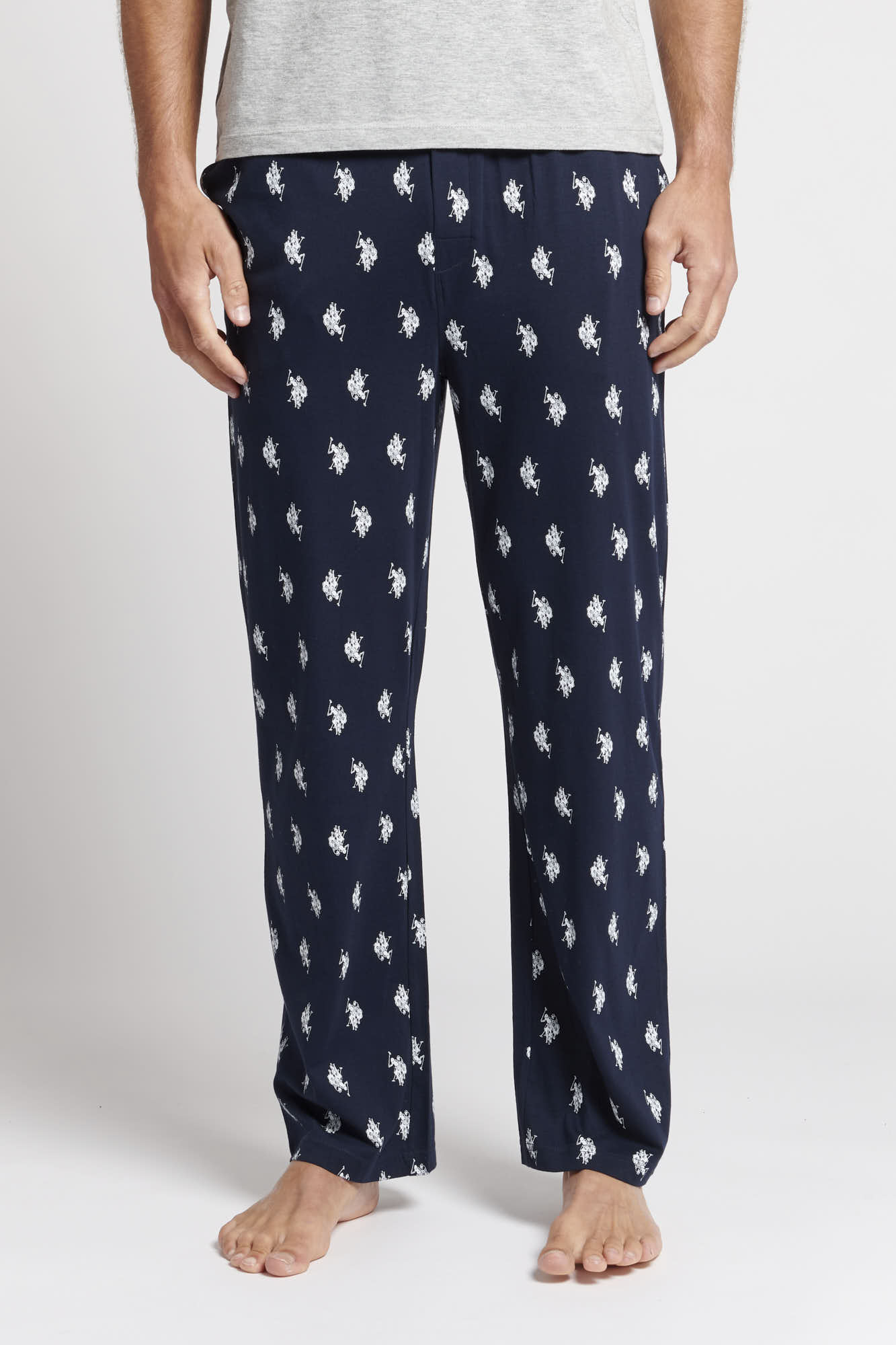 U.S. Polo Assn. Mens Double Horsemen Print Lounge Bottoms in Navy Blue