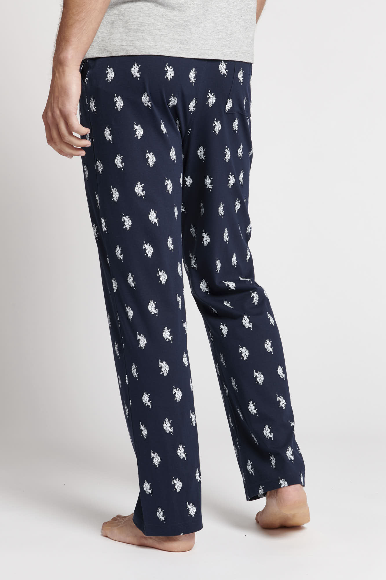 Mens Double Horsemen Print Lounge Bottoms in Navy Blue