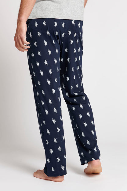 Mens Double Horsemen Print Lounge Bottoms in Navy Blue