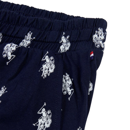 Mens Double Horsemen Print Lounge Bottoms in Navy Blue