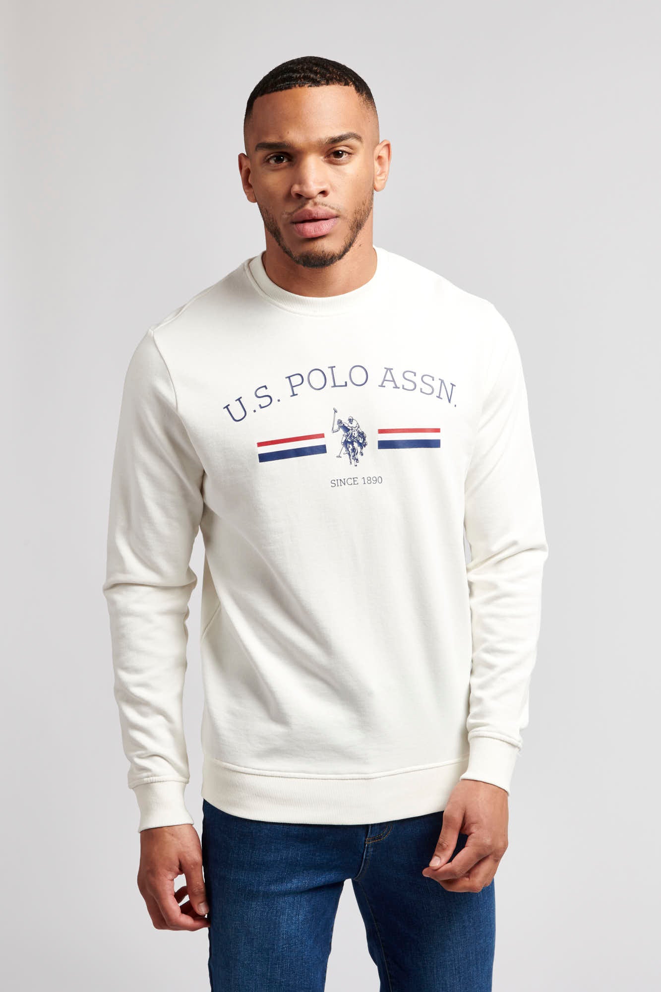 U.S. Polo Assn. Mens Rider Crew Neck Sweatshirt in Marshmallow