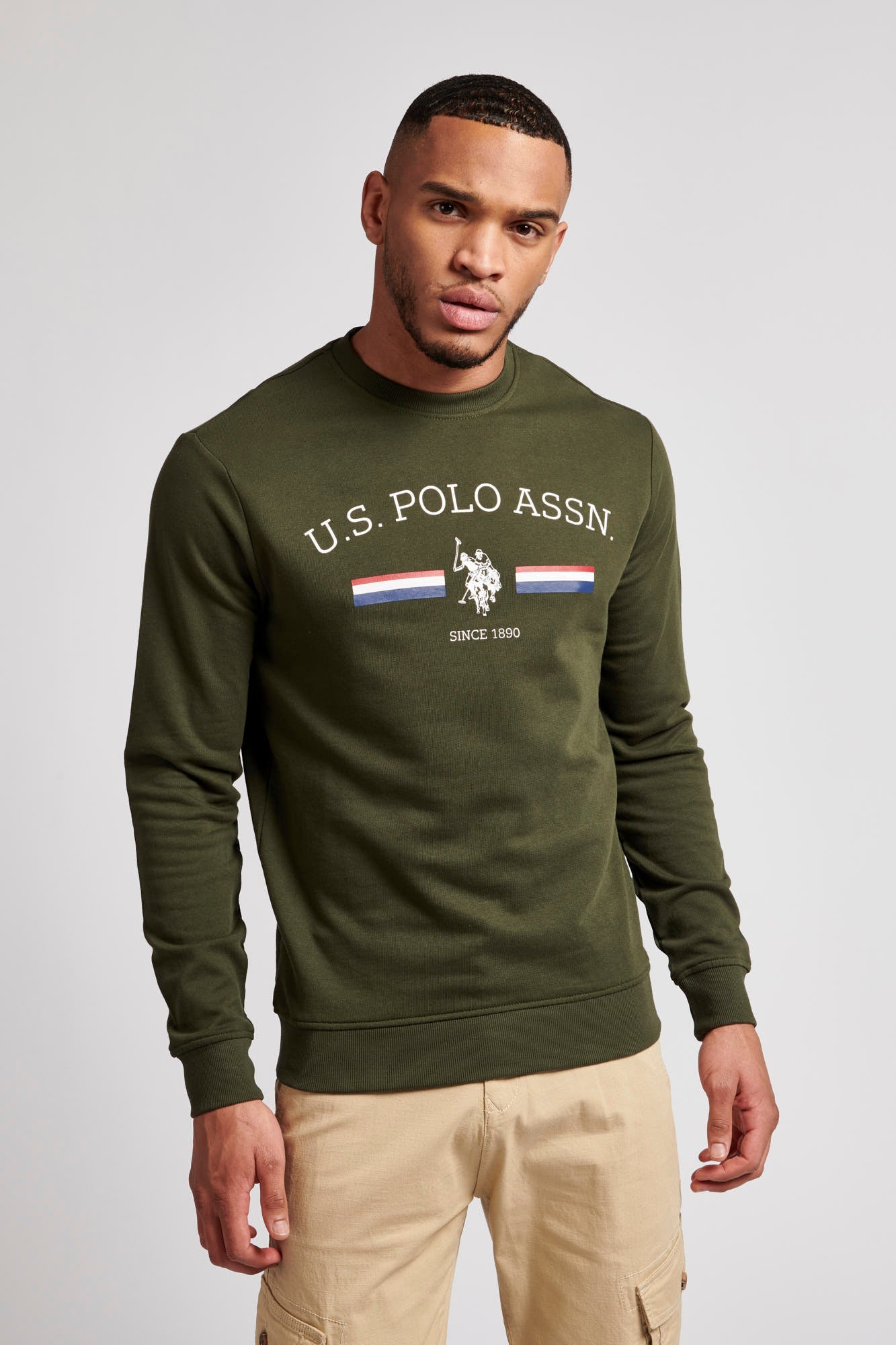 U.S. Polo Assn. Mens Rider Crew Neck Sweatshirt in Army Green