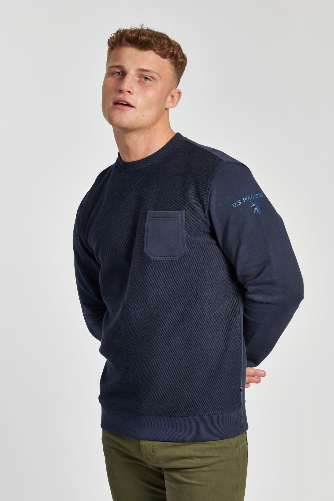 U.S. Polo Assn. Mens Twill Crew Neck Sweatshirt in Navy Blue