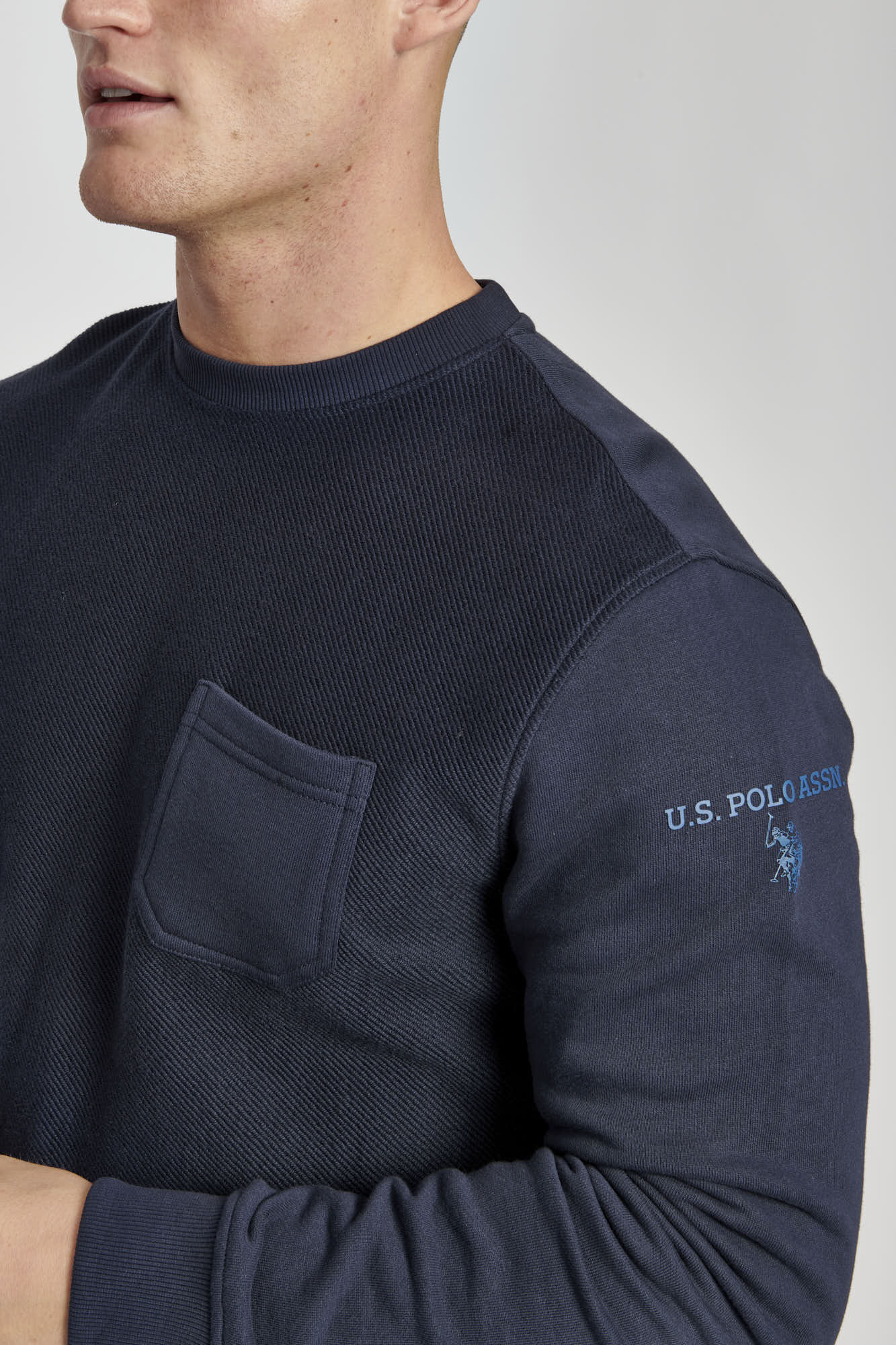 Mens Twill Crew Neck Sweatshirt in Navy Blue