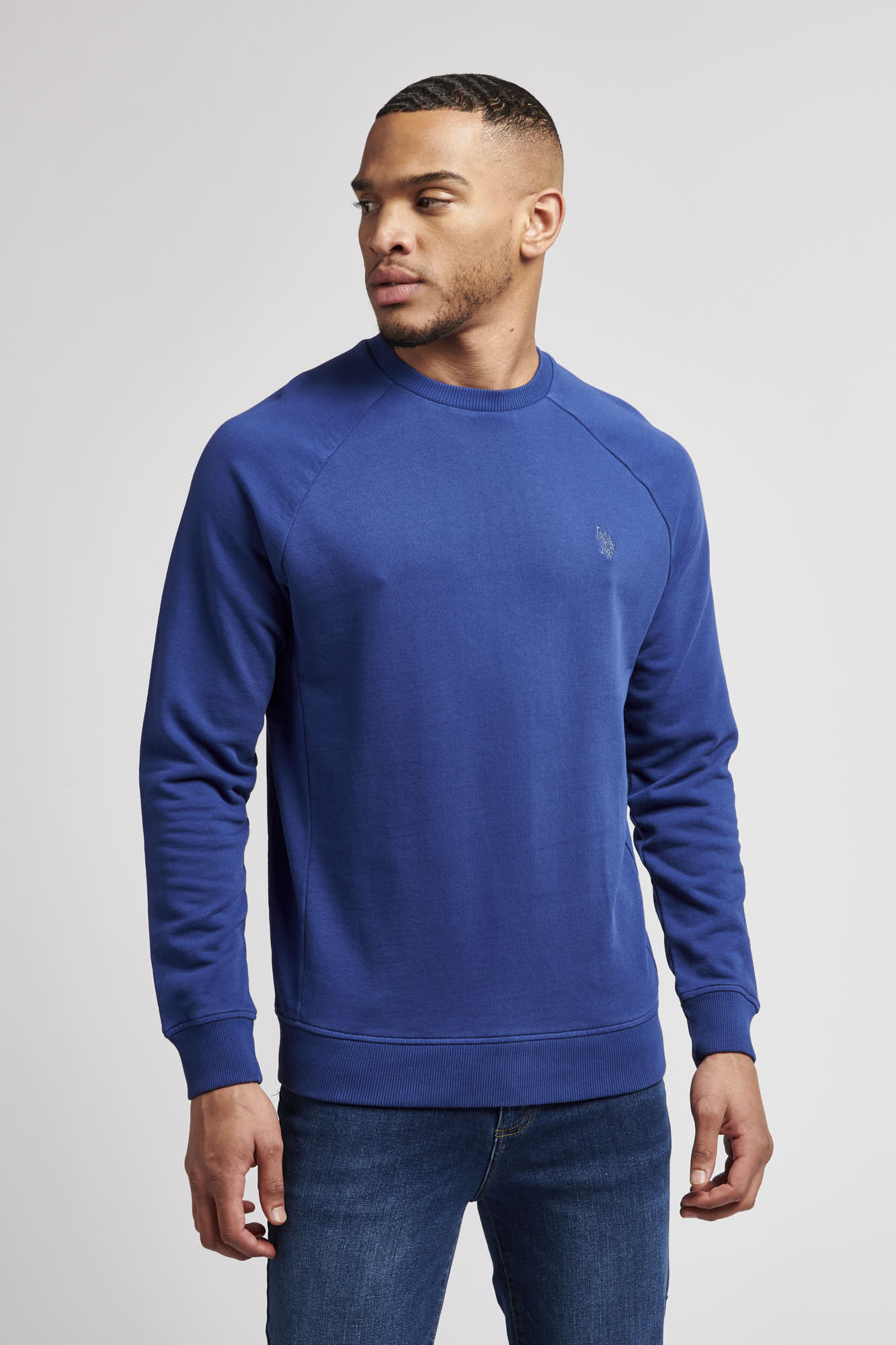 U.S. Polo Assn. Mens Raglan Crew Neck Sweatshirt in Blue Print