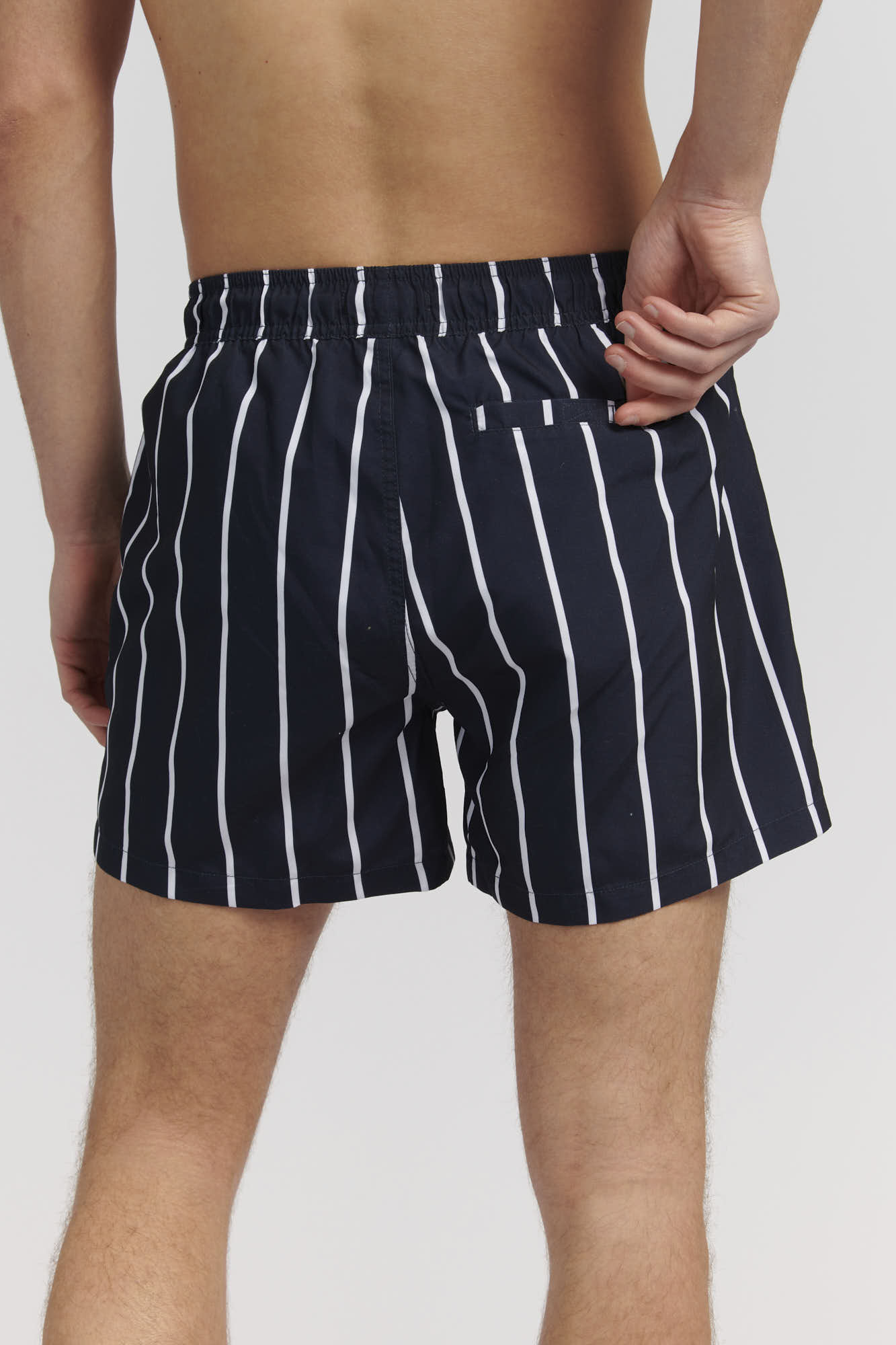 Mens Stripe Player Swim Shorts in Navy Blue