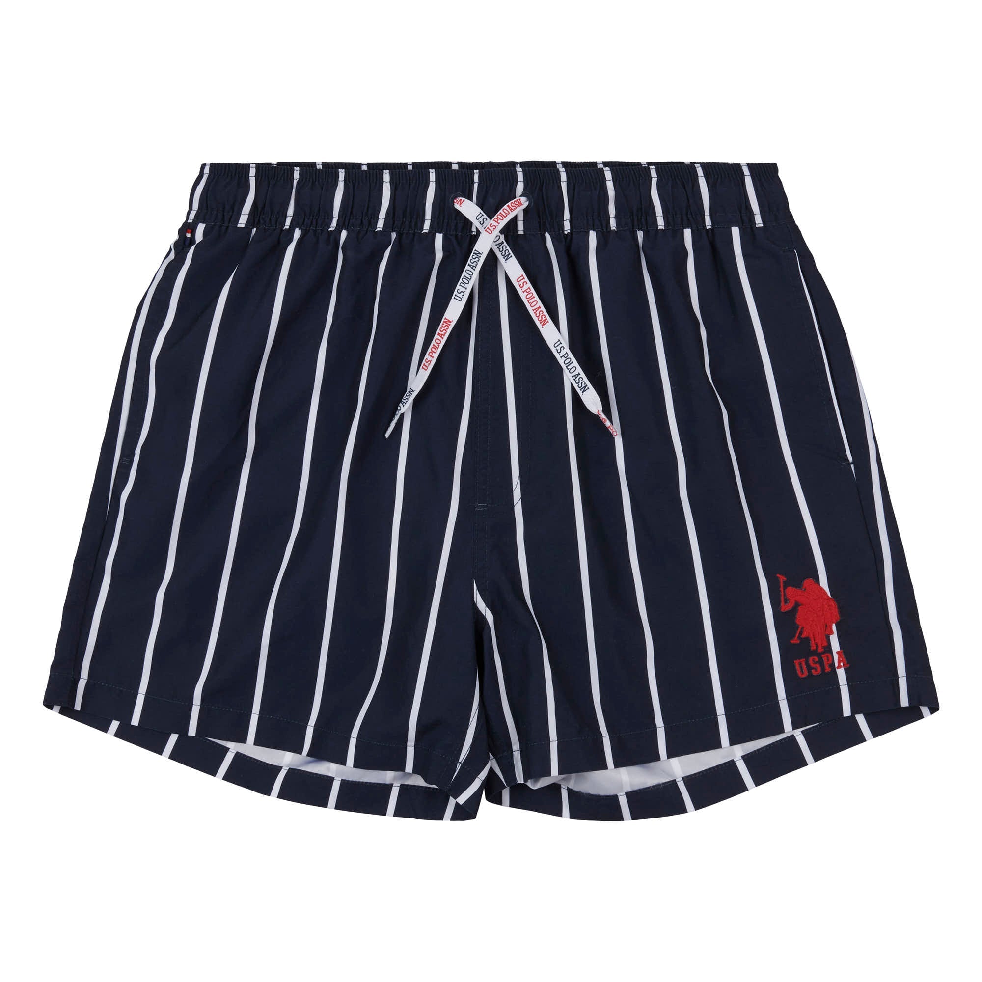 Mens Stripe Player Swim Shorts in Navy Blue