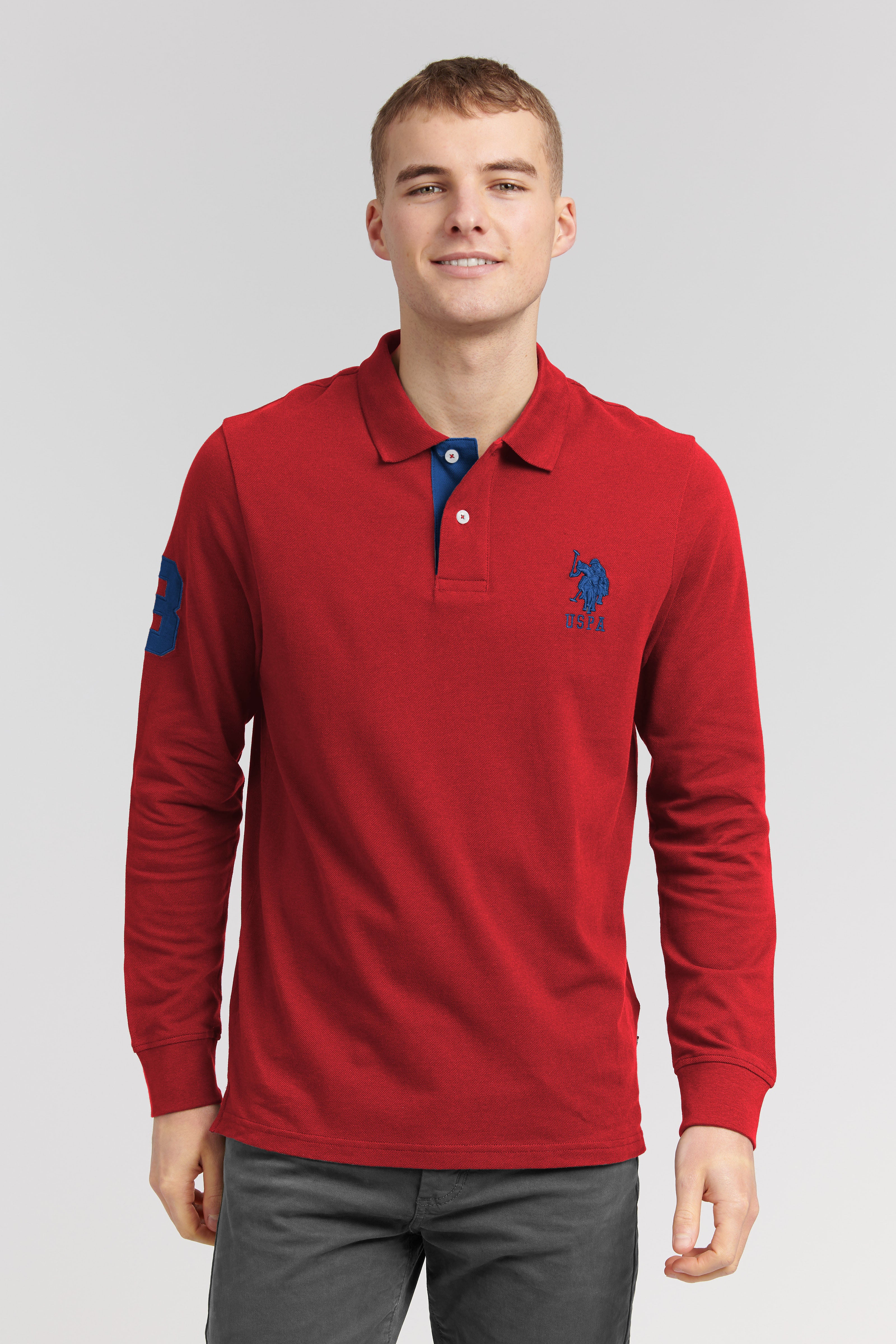 Mens Player 3 Long Sleeve Polo Shirt in Biking Red