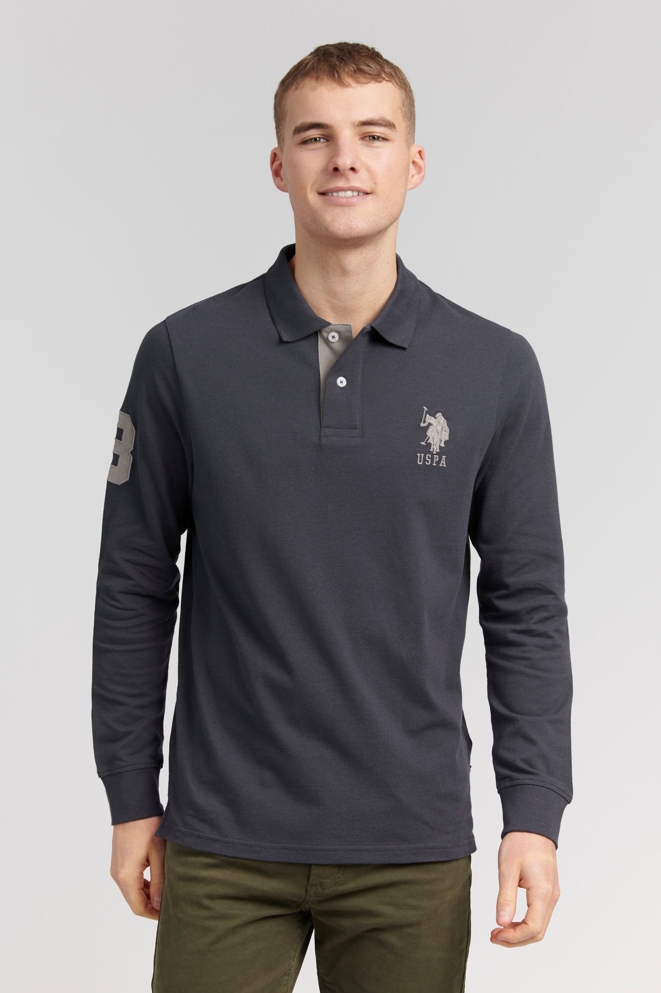 U.S. Polo Assn. Mens Player 3 Long Sleeve Polo Shirt in Ebony