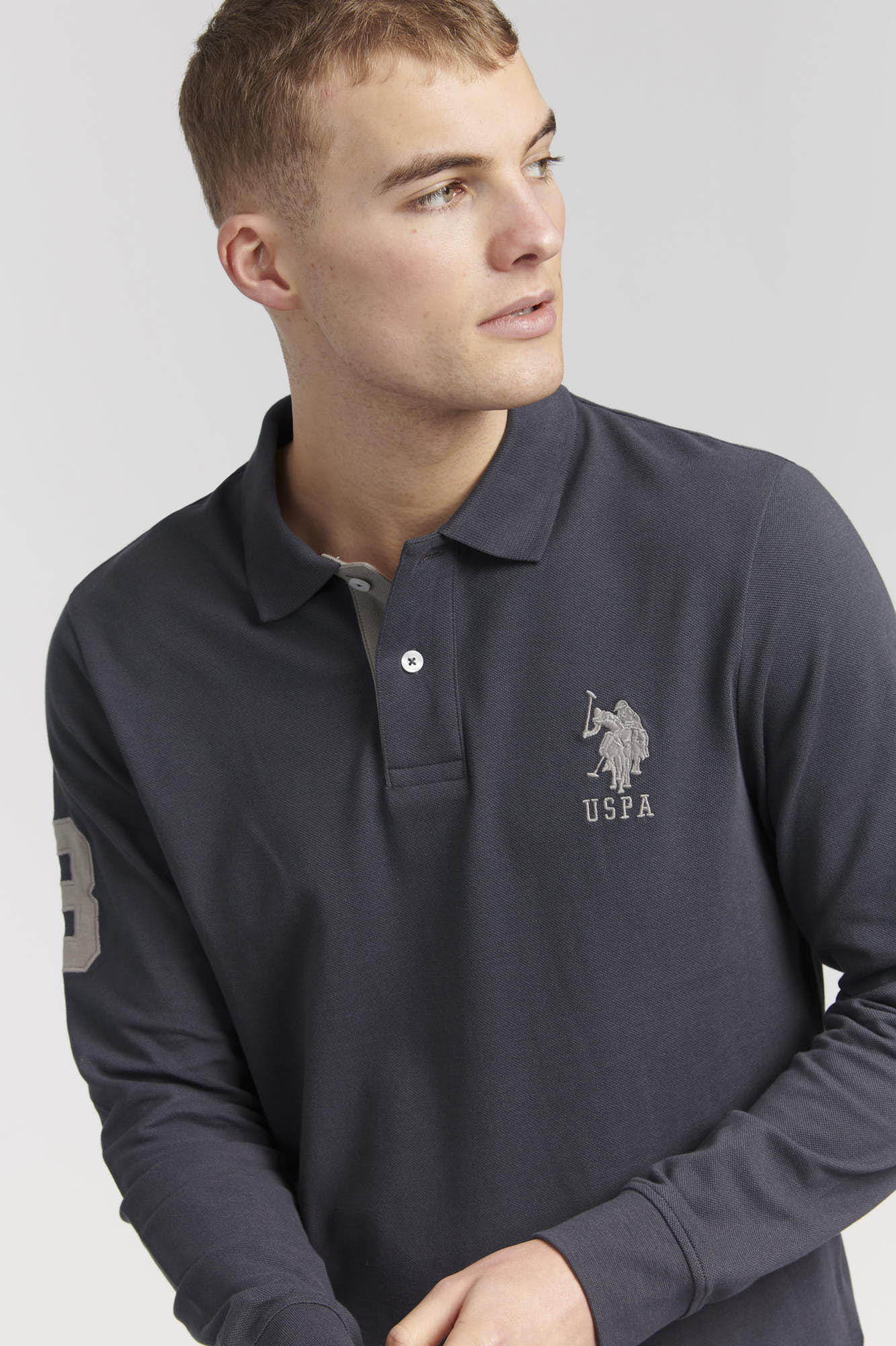 Mens Player 3 Long Sleeve Polo Shirt in Ebony