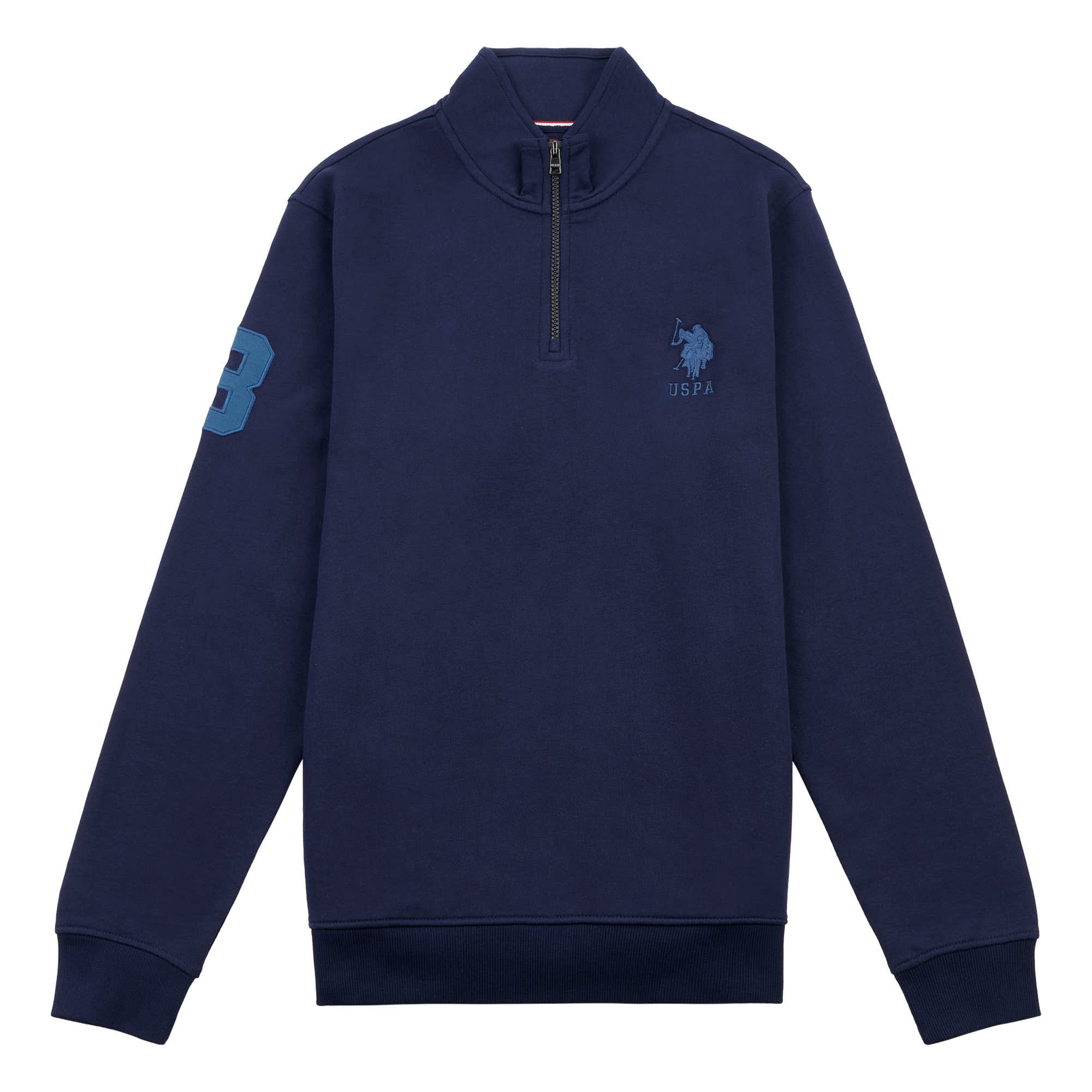 Mens Quarter Zip Funnel Neck Sweatshirt in Navy Blue