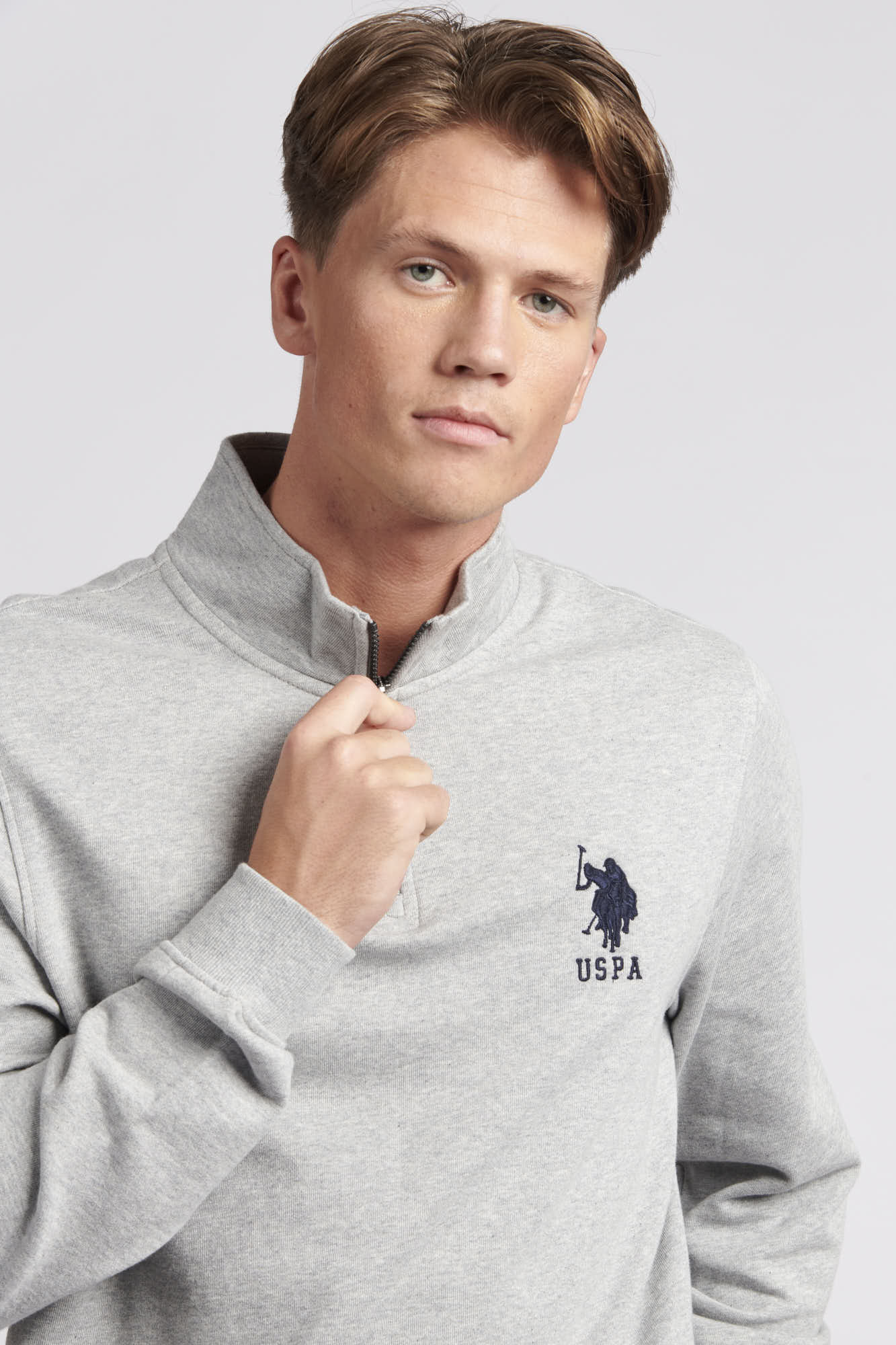 Mens Quarter Zip Funnel Neck Sweatshirt in Vintage Grey Heather