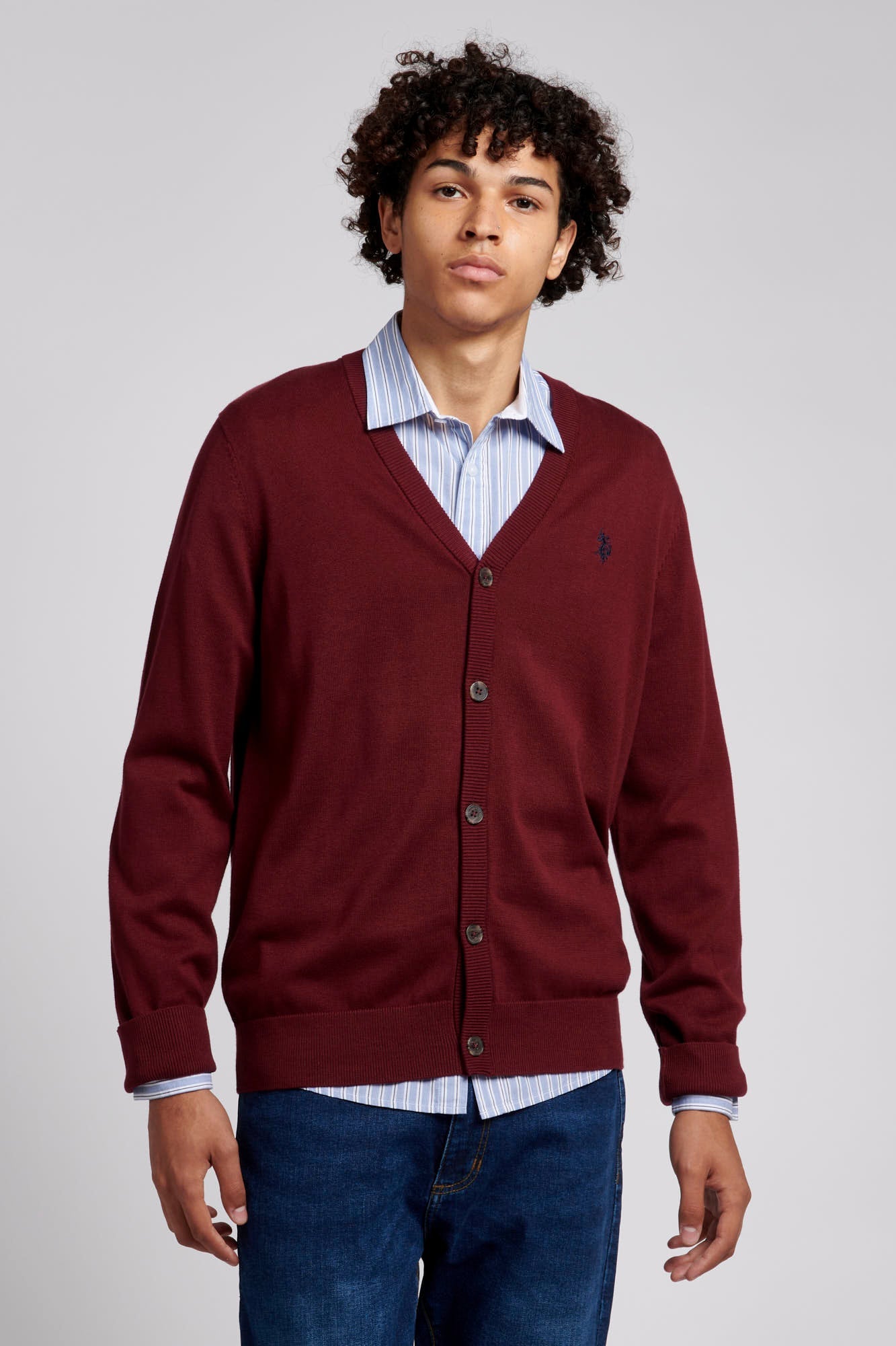 U.S. Polo Assn. Mens Knitted Cardigan in Windsor Wine