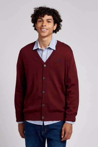 Mens Knitted Cardigan in Windsor Wine