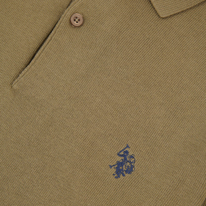 Mens Long Sleeve Knitted Polo Shirt in Burnt Olive