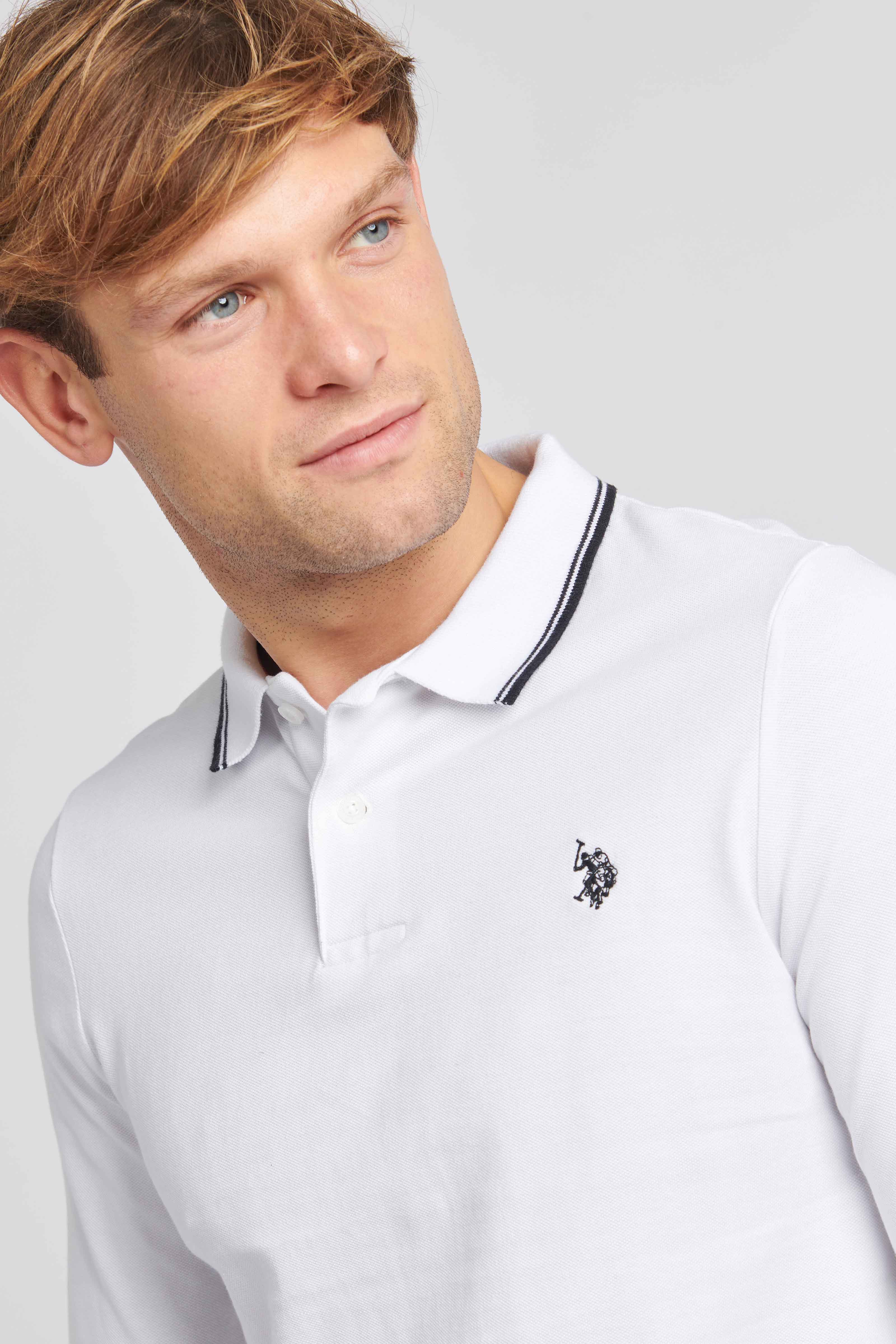 Mens Twin Tipped Pique Polo Shirt in Bright White