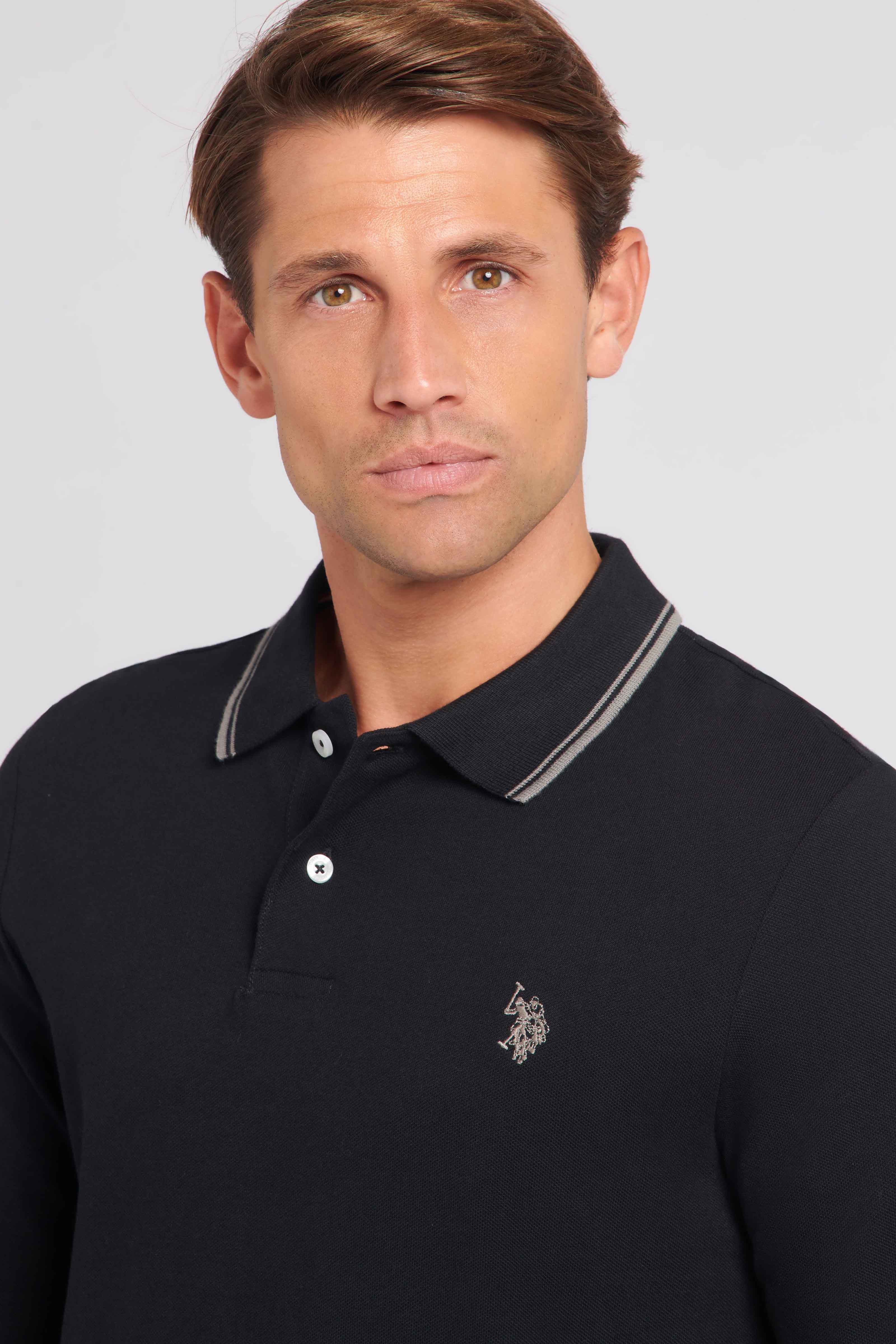 Mens Twin Tipped Pique Polo Shirt in Black