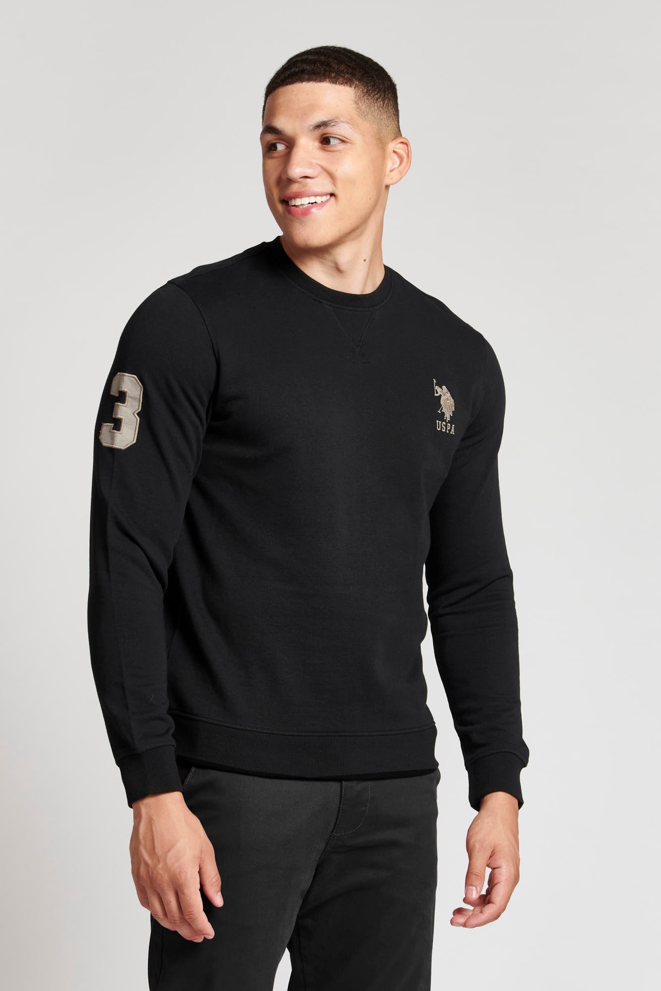 U.S. Polo Assn. Mens Player 3 Crew Neck Sweatshirt in Black