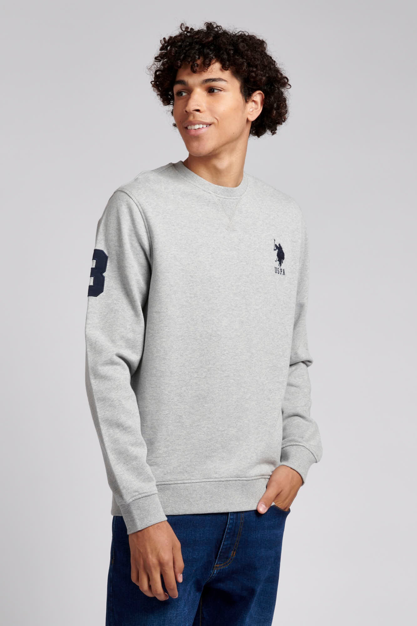 U.S. Polo Assn. Mens Player 3 Crew Neck Sweatshirt in Vintage Grey Heather