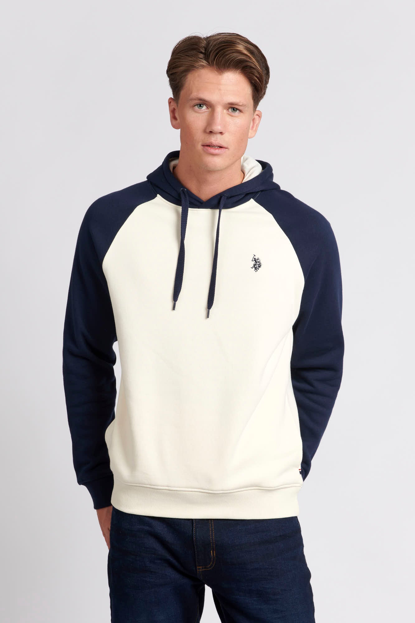 U.S. Polo Assn. Mens Rider Block Hoodie in Marshmallow