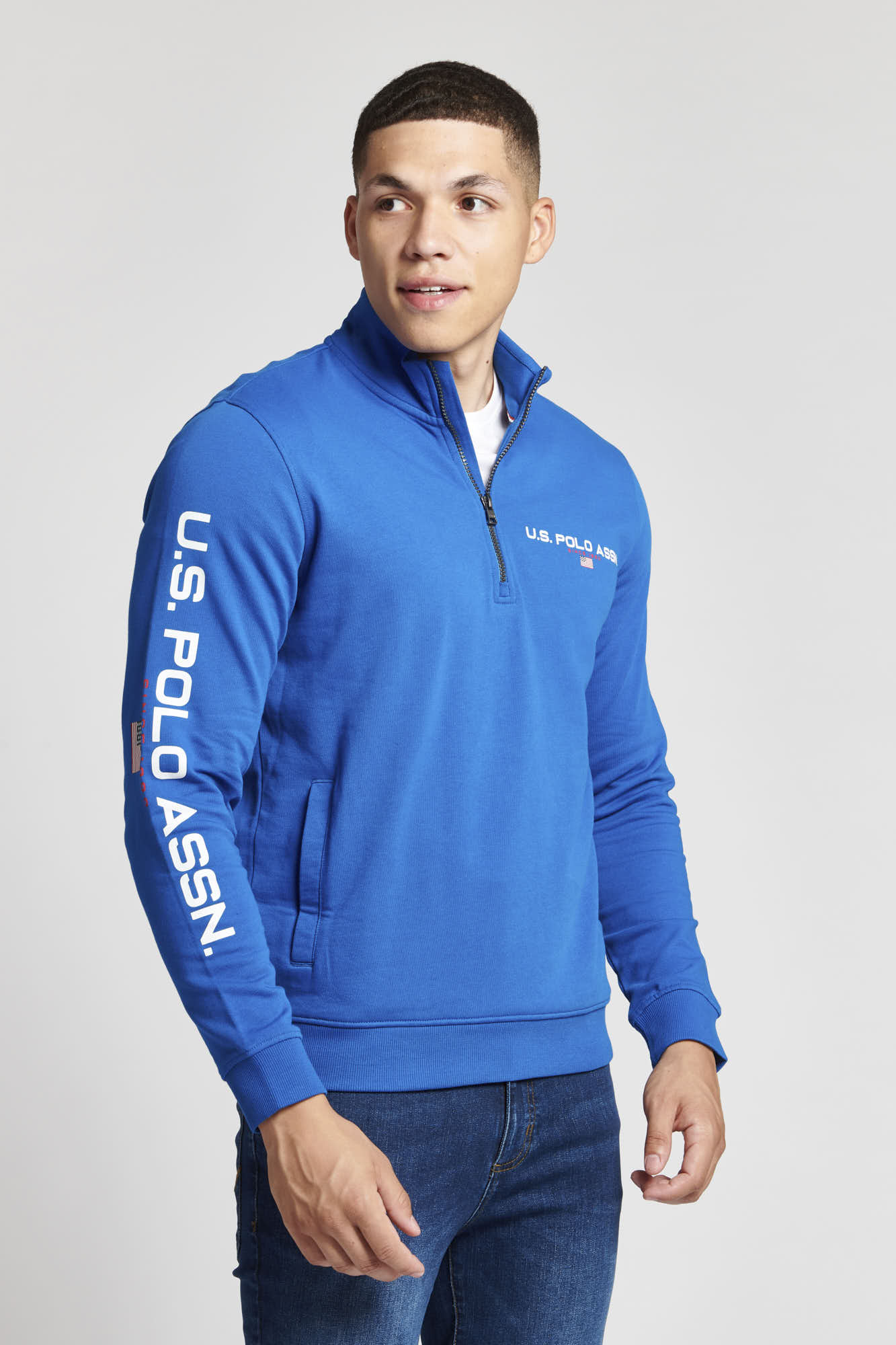 U.S. Polo Assn. Mens Quarter Zip Sport Sweatshirt in Classic Blue