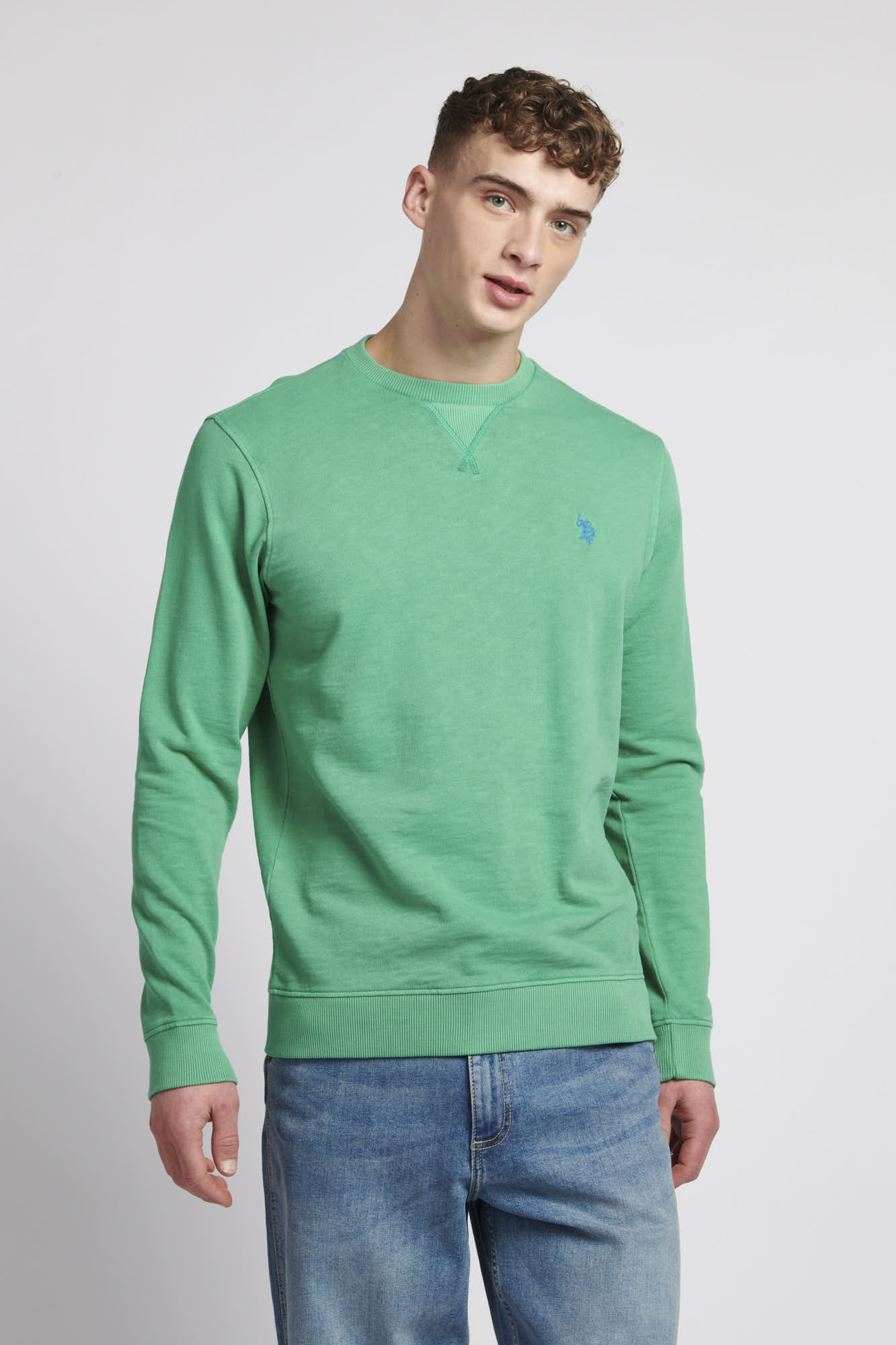 U.S. Polo Assn. Mens Garment Dye Crew Neck Sweatshirt in Golf Green