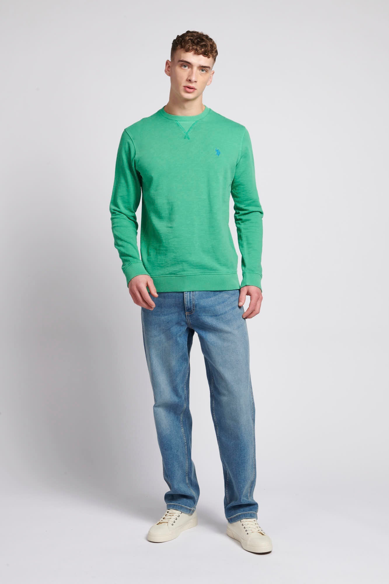 Mens Garment Dye Crew Neck Sweatshirt in Golf Green