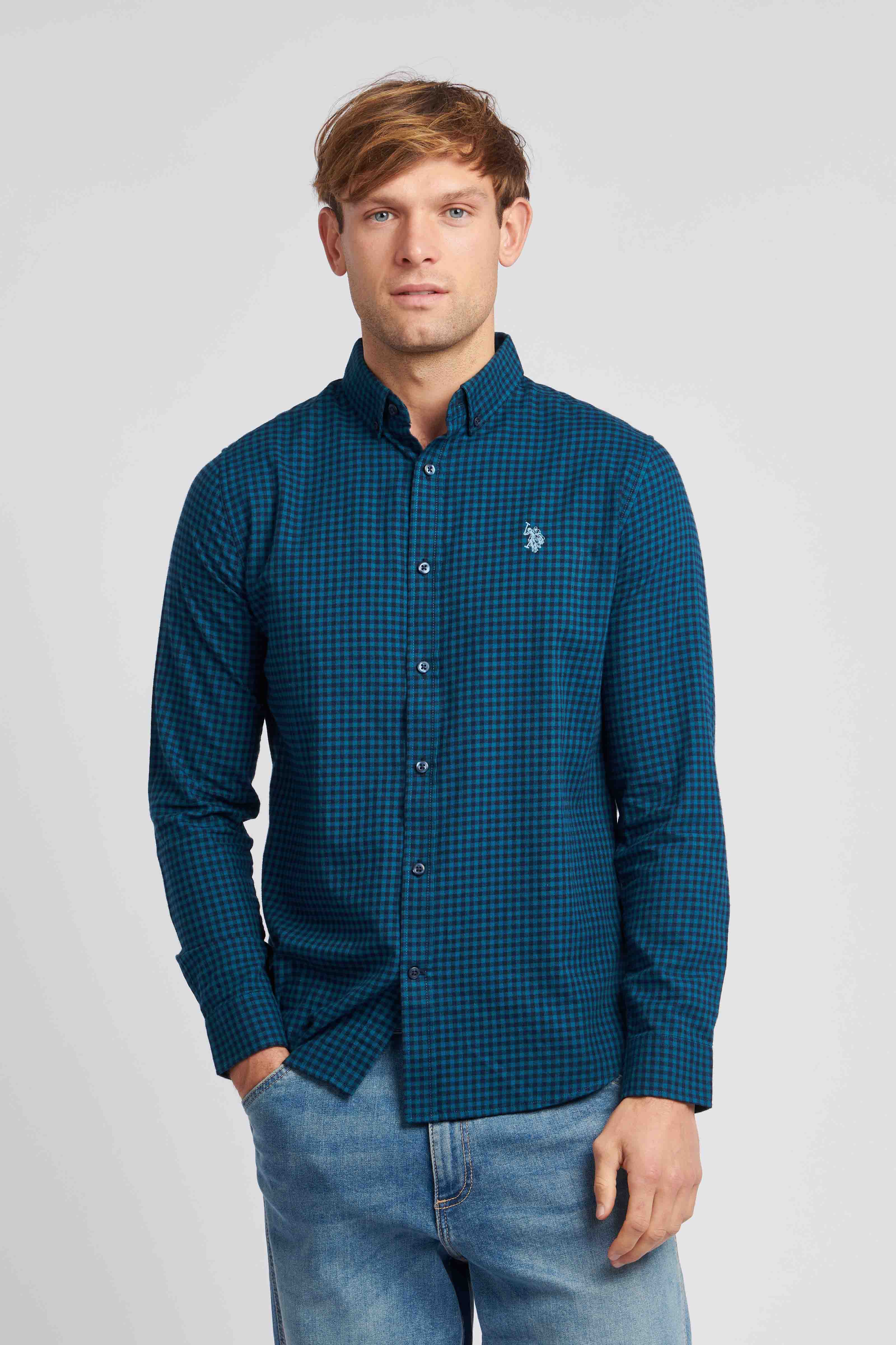 U.S. Polo Assn. Mens Brushed Dobby Shirt in Legion Blue Spring Lake DHM