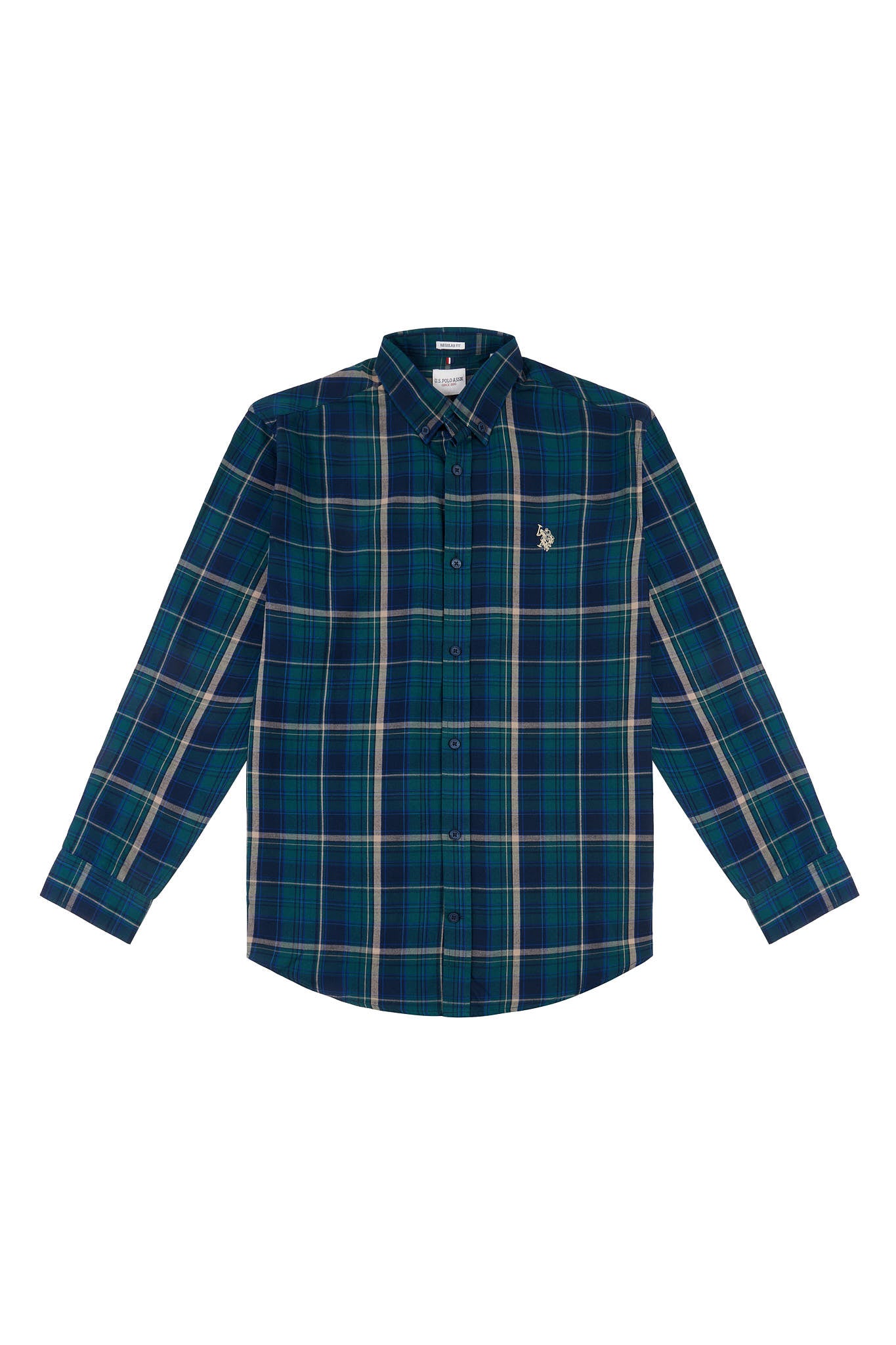 Mens Peached Multi-Check Poplin Shirt in Navy Blue