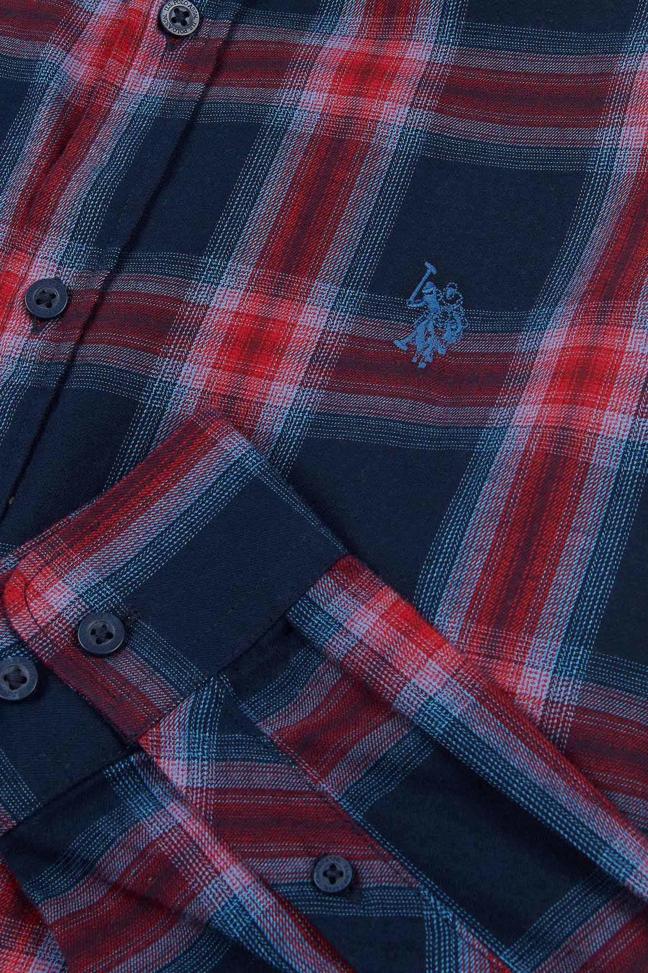 Mens Peached Check Poplin Shirt in Navy Blue