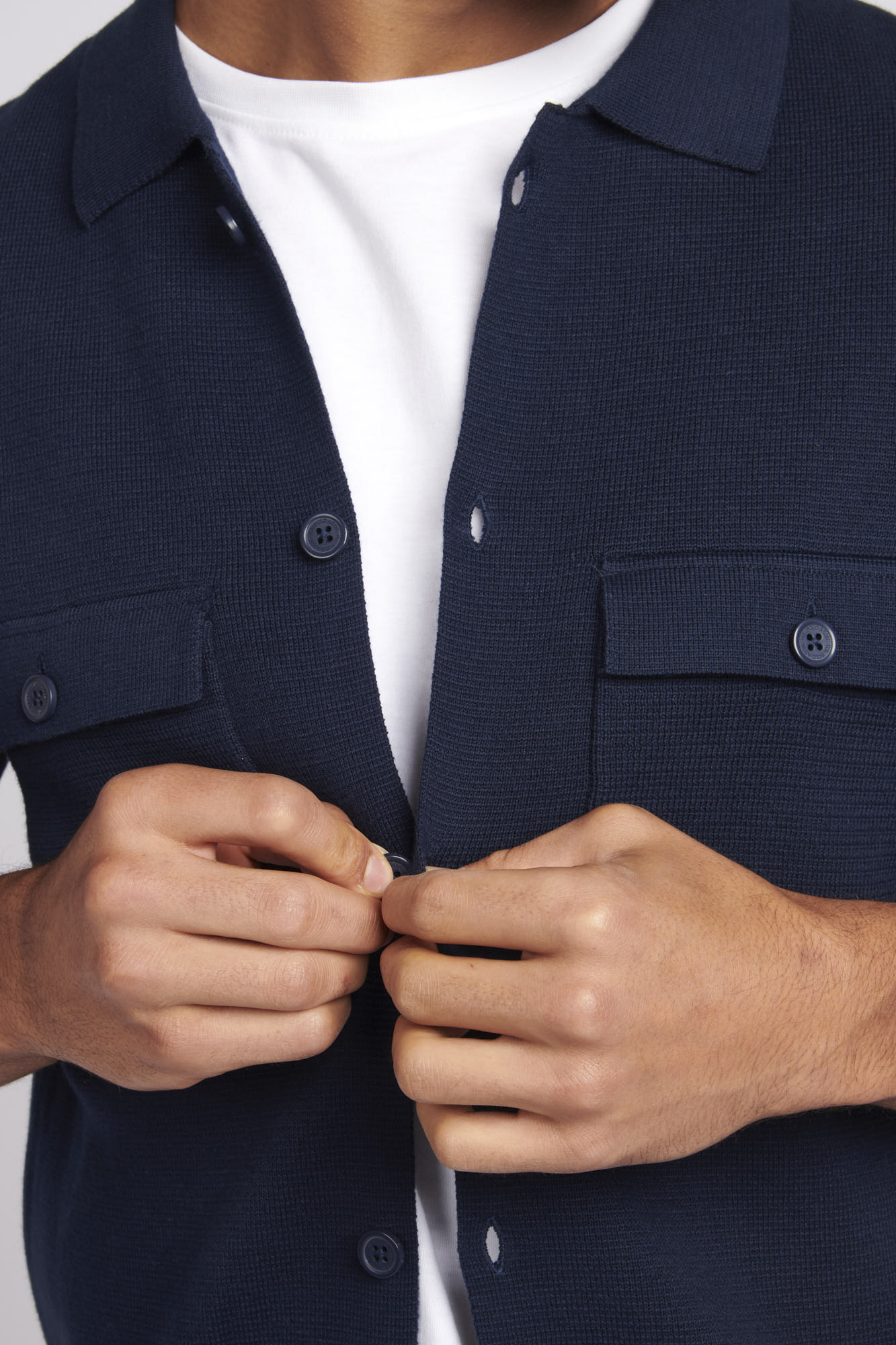 Mens Knitted Shacket in Navy Blue