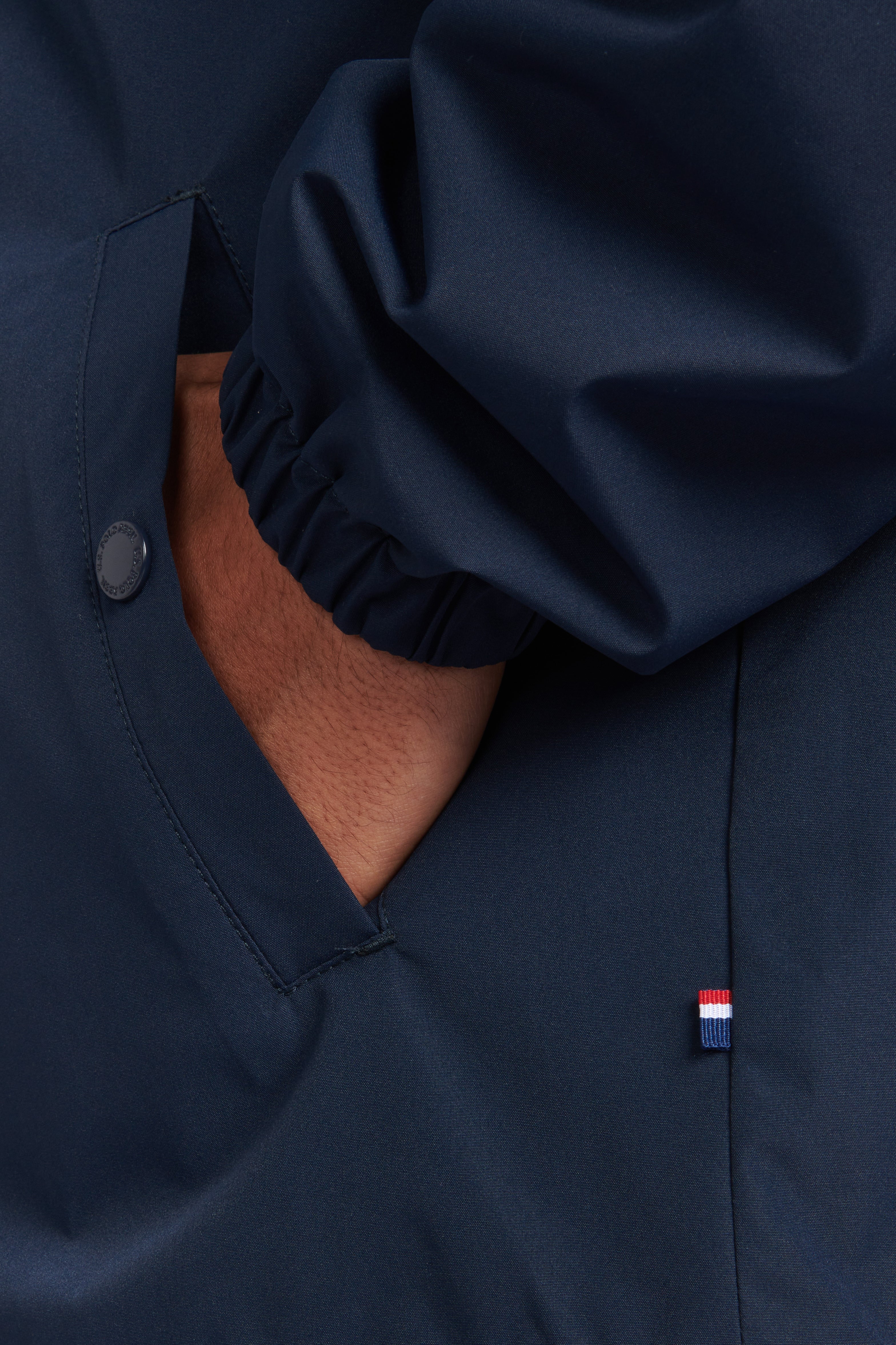 Mens Zip-Through Hooded Coat in Navy Blazer / Haute Red